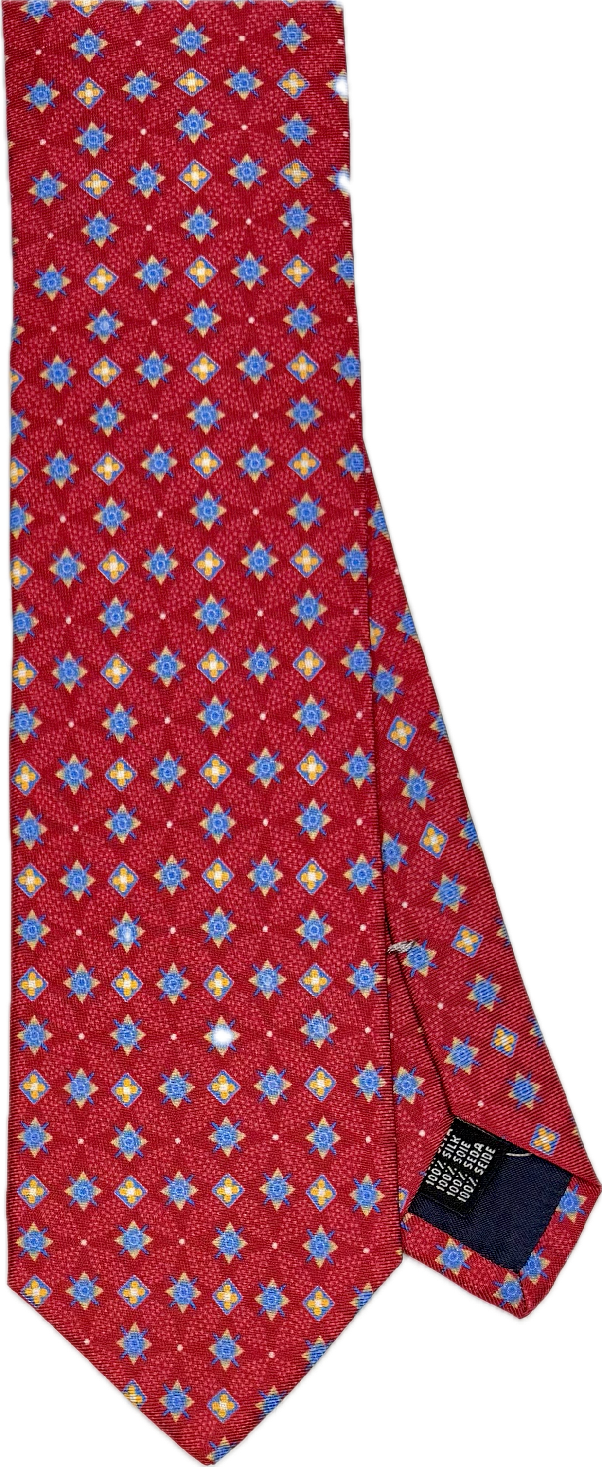 Cravatta seta micro fantasia rossa light blue Monsieur