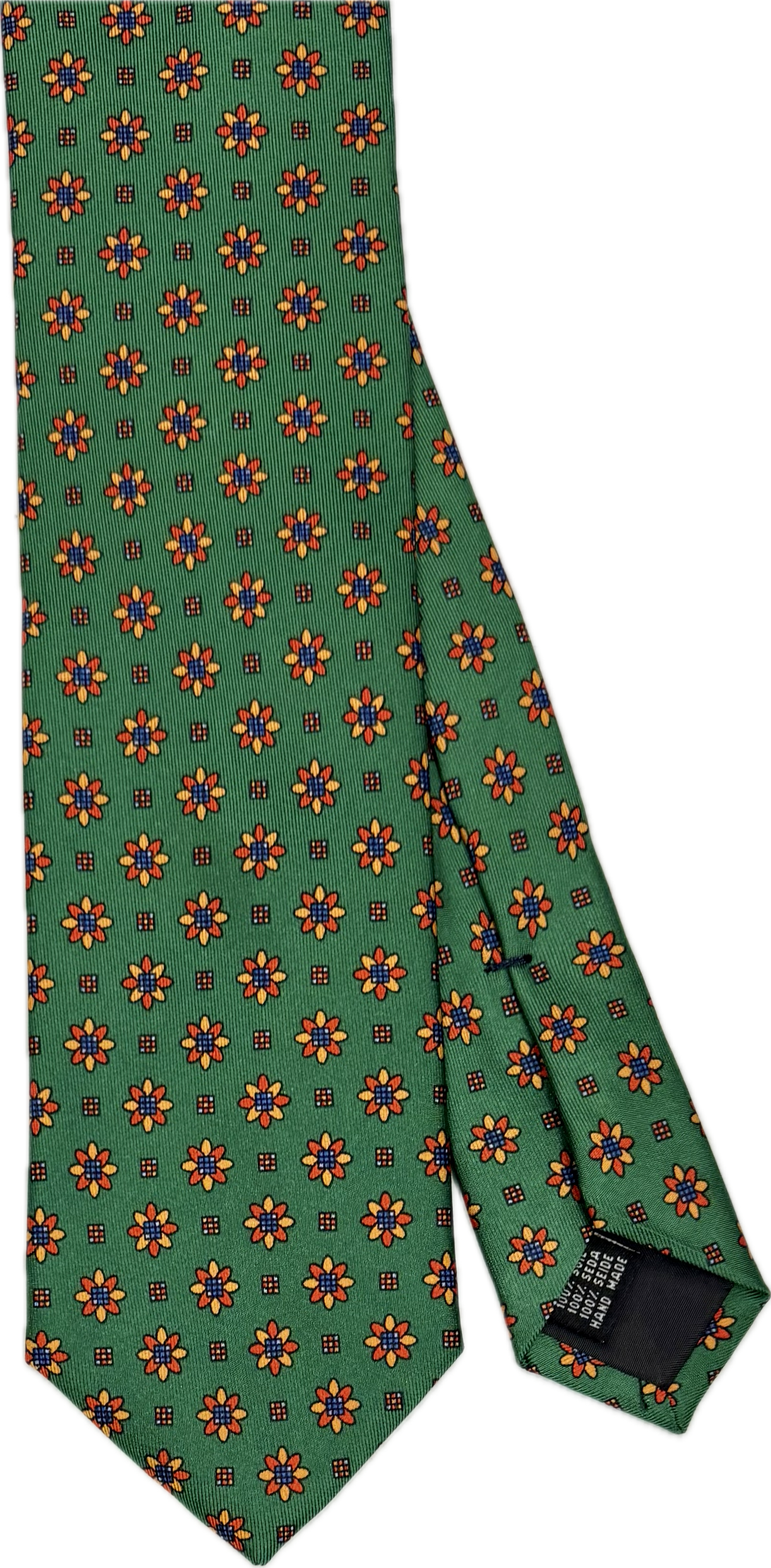 Cravatta seta fantasia geometrica verde arancione gialla Monsieur