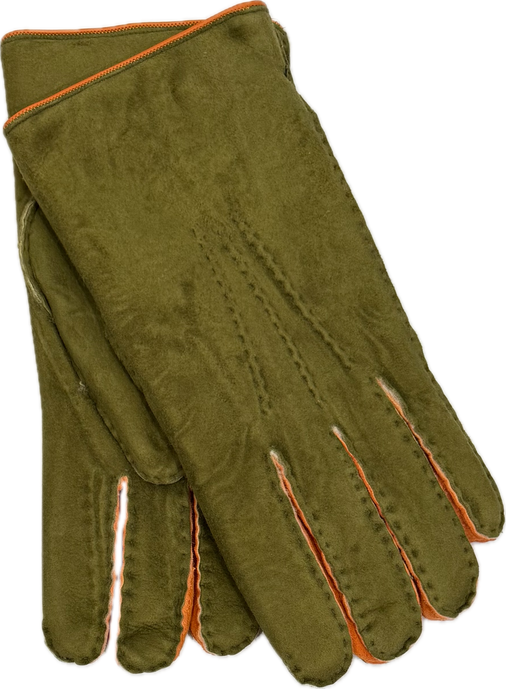 Guanto scamosciato lambskins verde arancione Monsieur