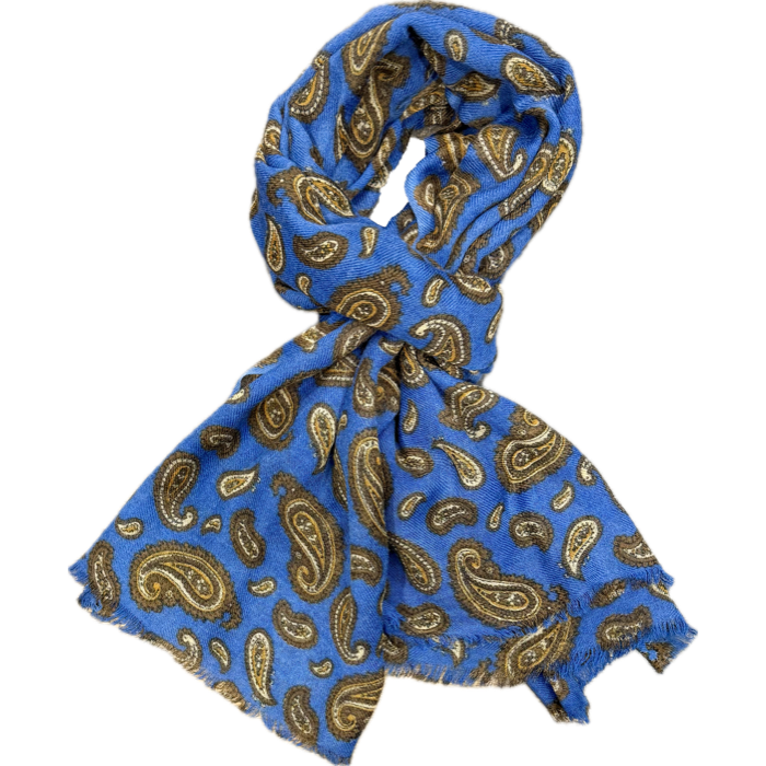 Sciarpa lana fantasia paisley blu chiaro Monsieur