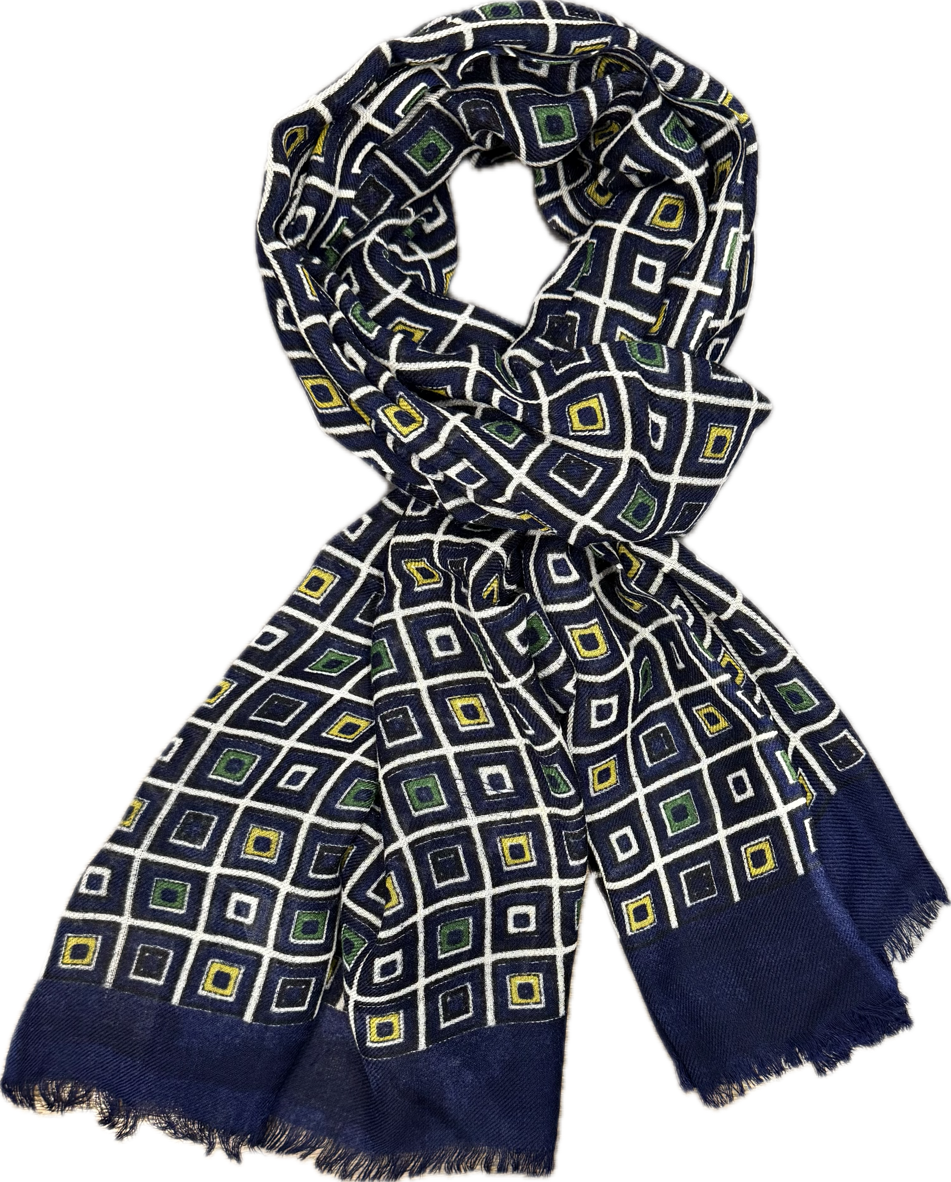 Sciarpa lana fantasia quadrati navy Monsieur