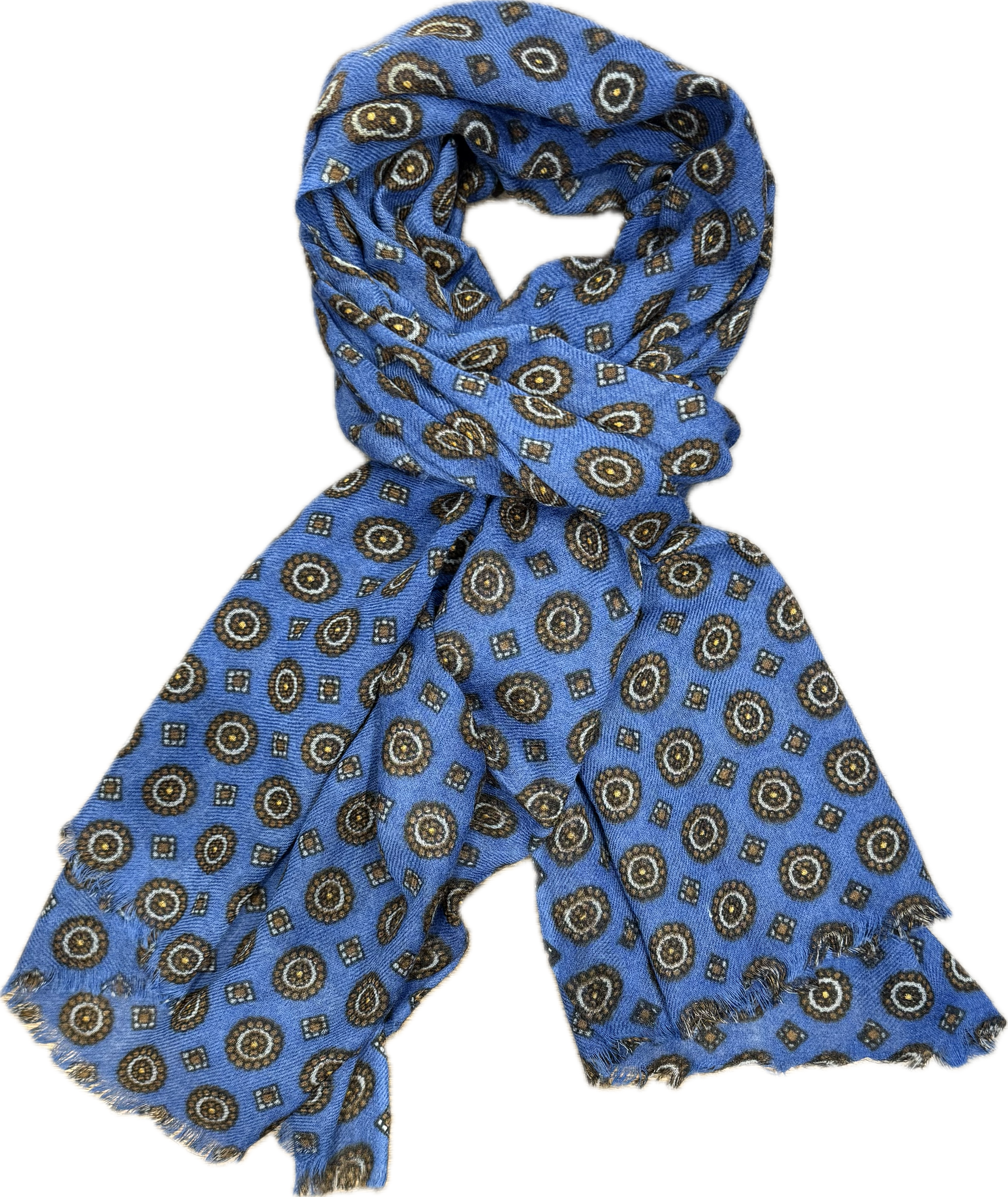 Sciarpa lana fantasia medaglioni royal blue Monsieur