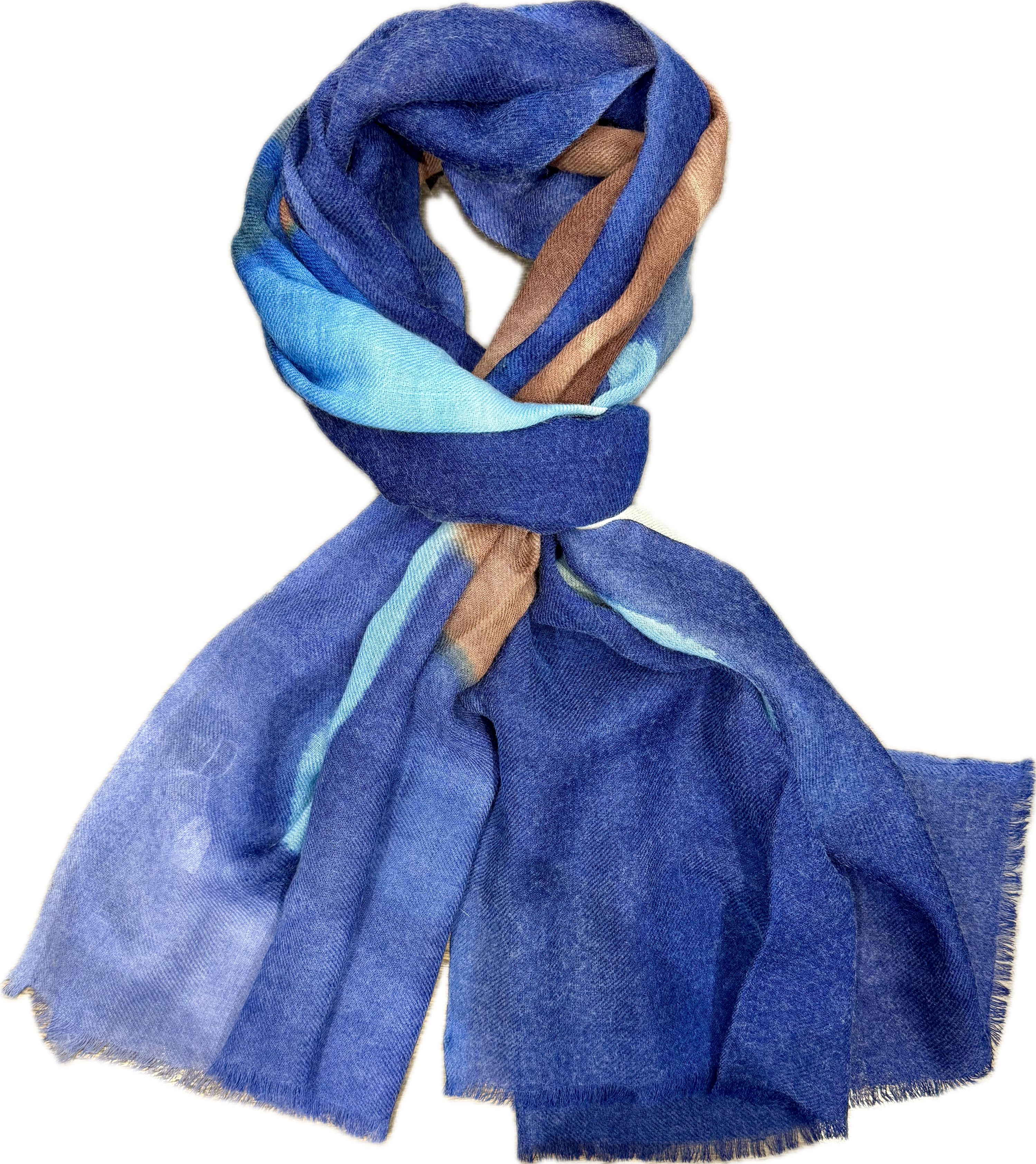 Sciarpa lana spennellata blu turchese marrone Monsieur