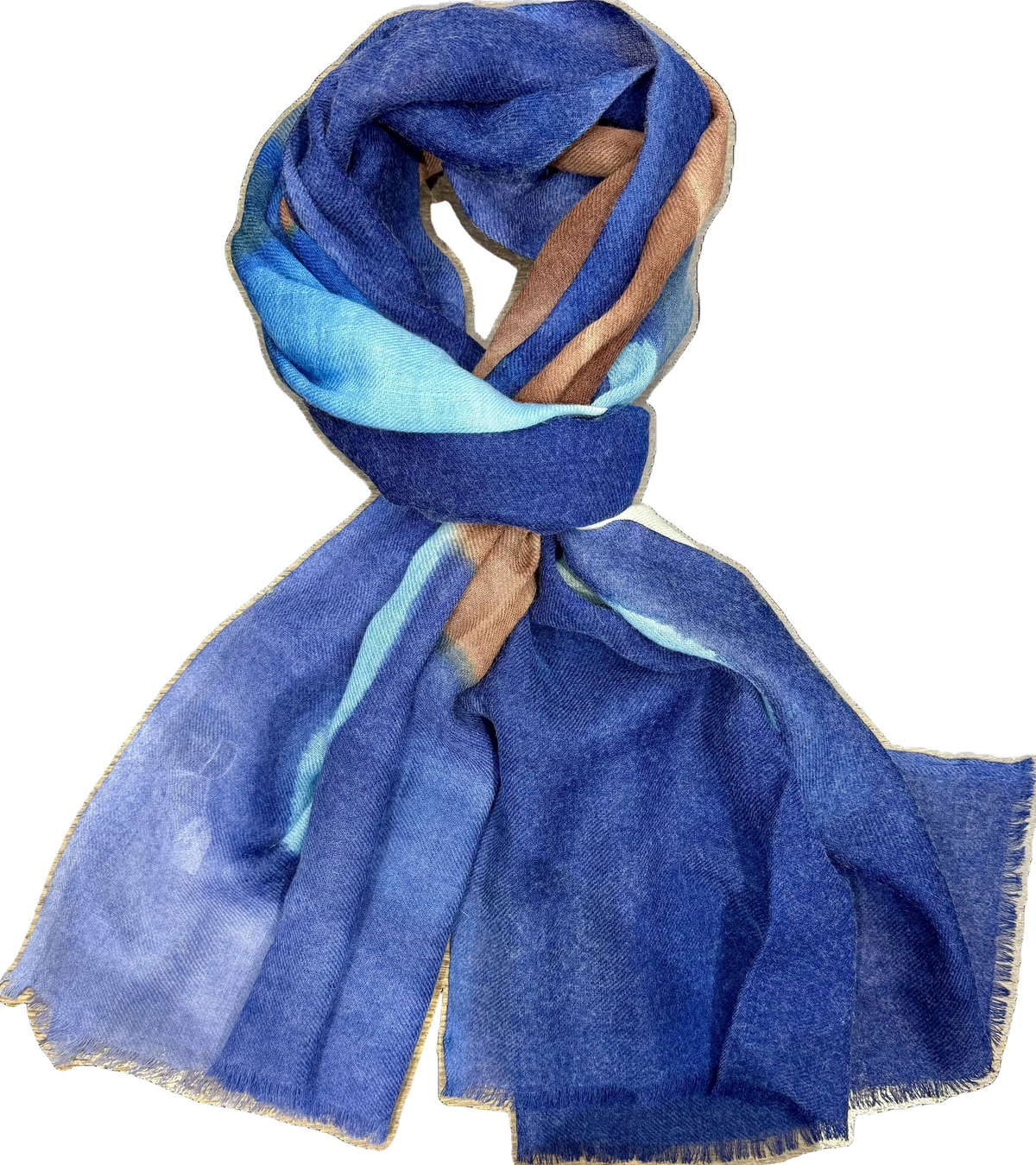 Sciarpa lana spennellata blu turchese marrone Monsieur