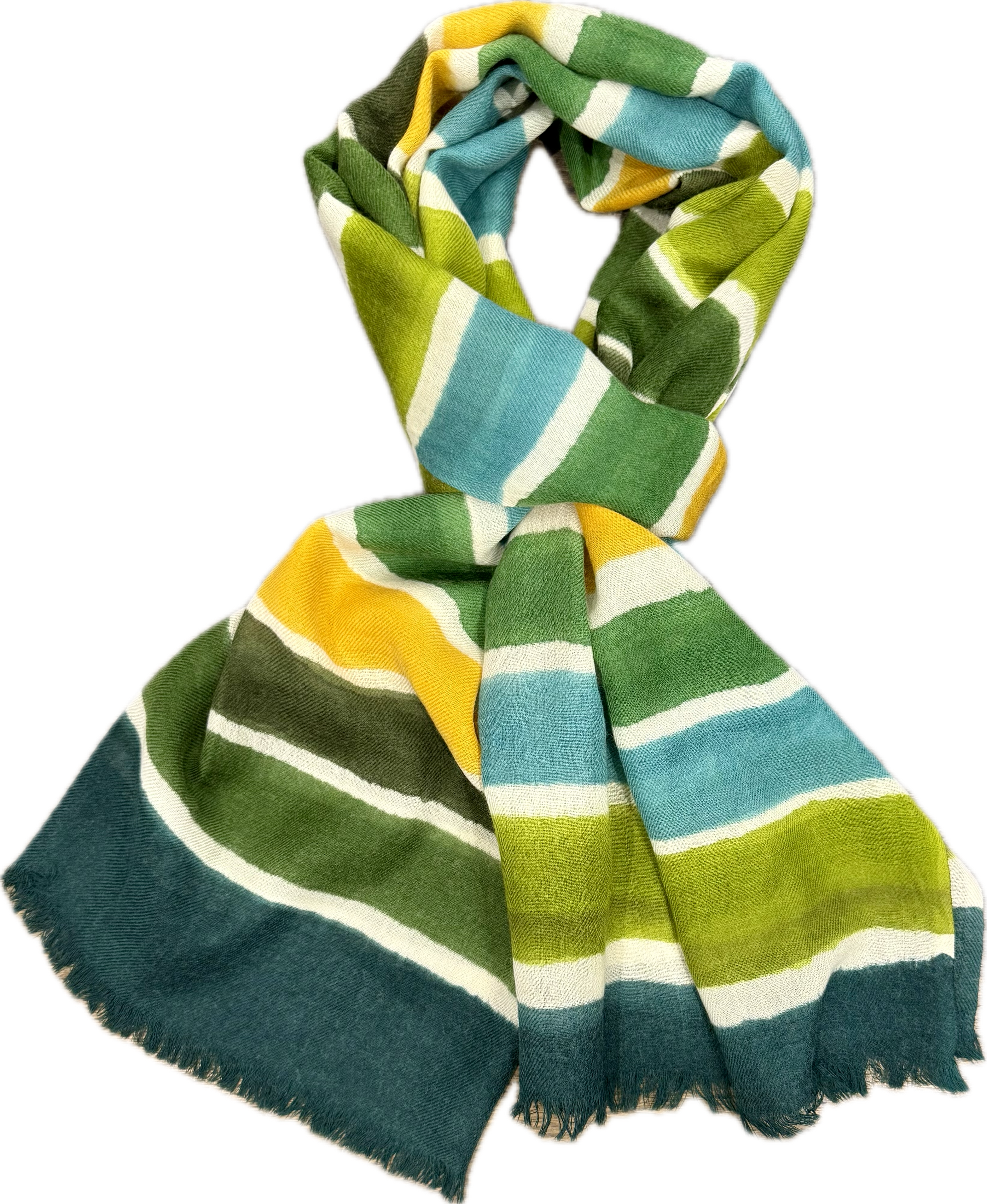 Sciarpa lana multi riga verdona lime turchese gialla bianca Monsieur