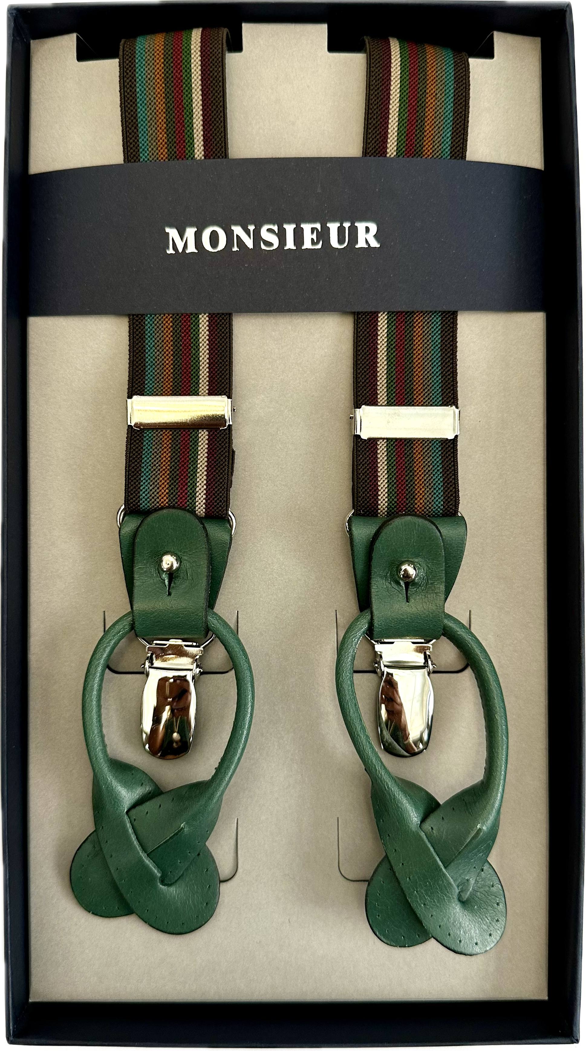 Bretelle strette millerighe verde Monsieur