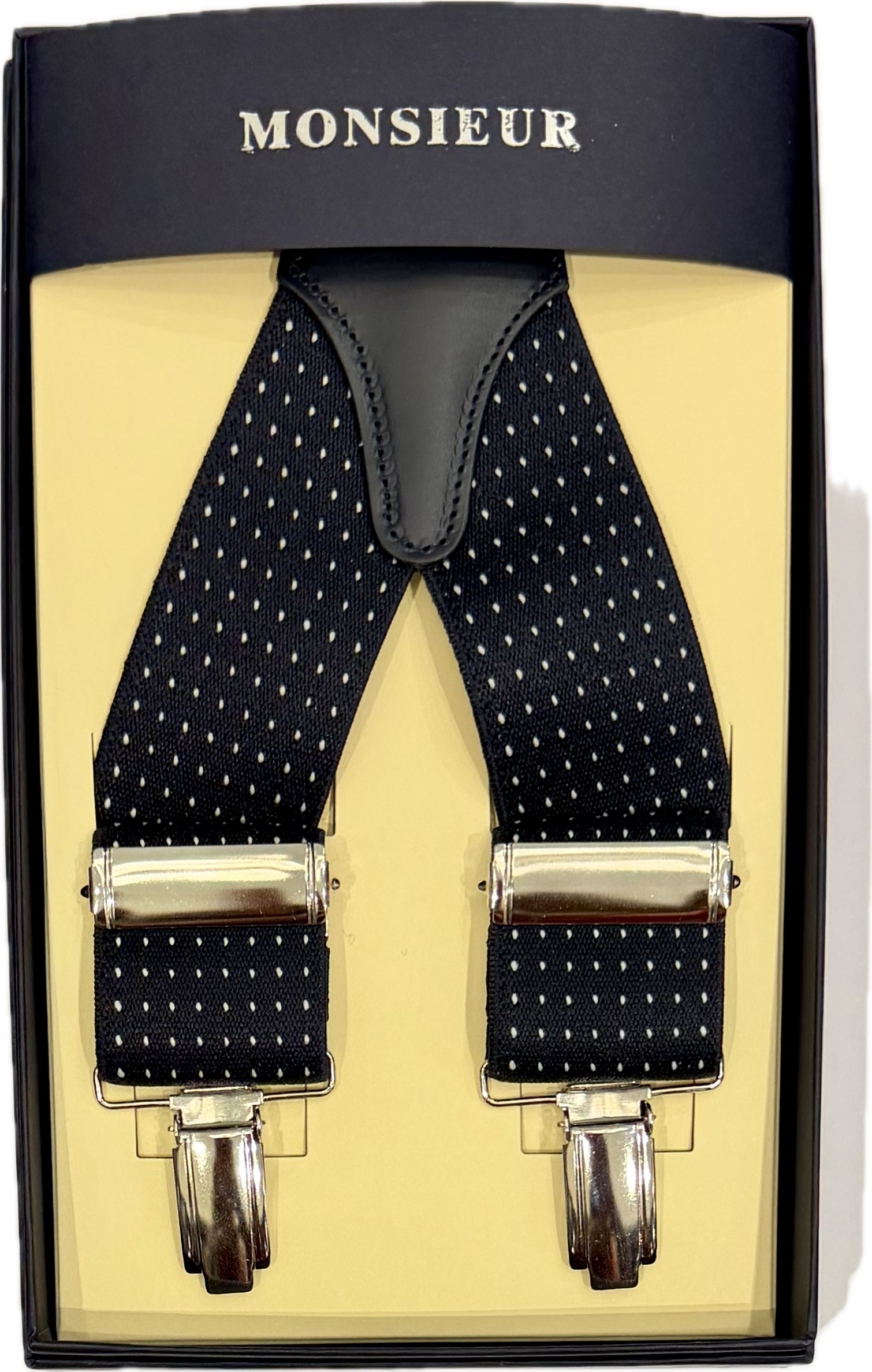 Bretelle elastico clip blu pois bianchi Monsieur