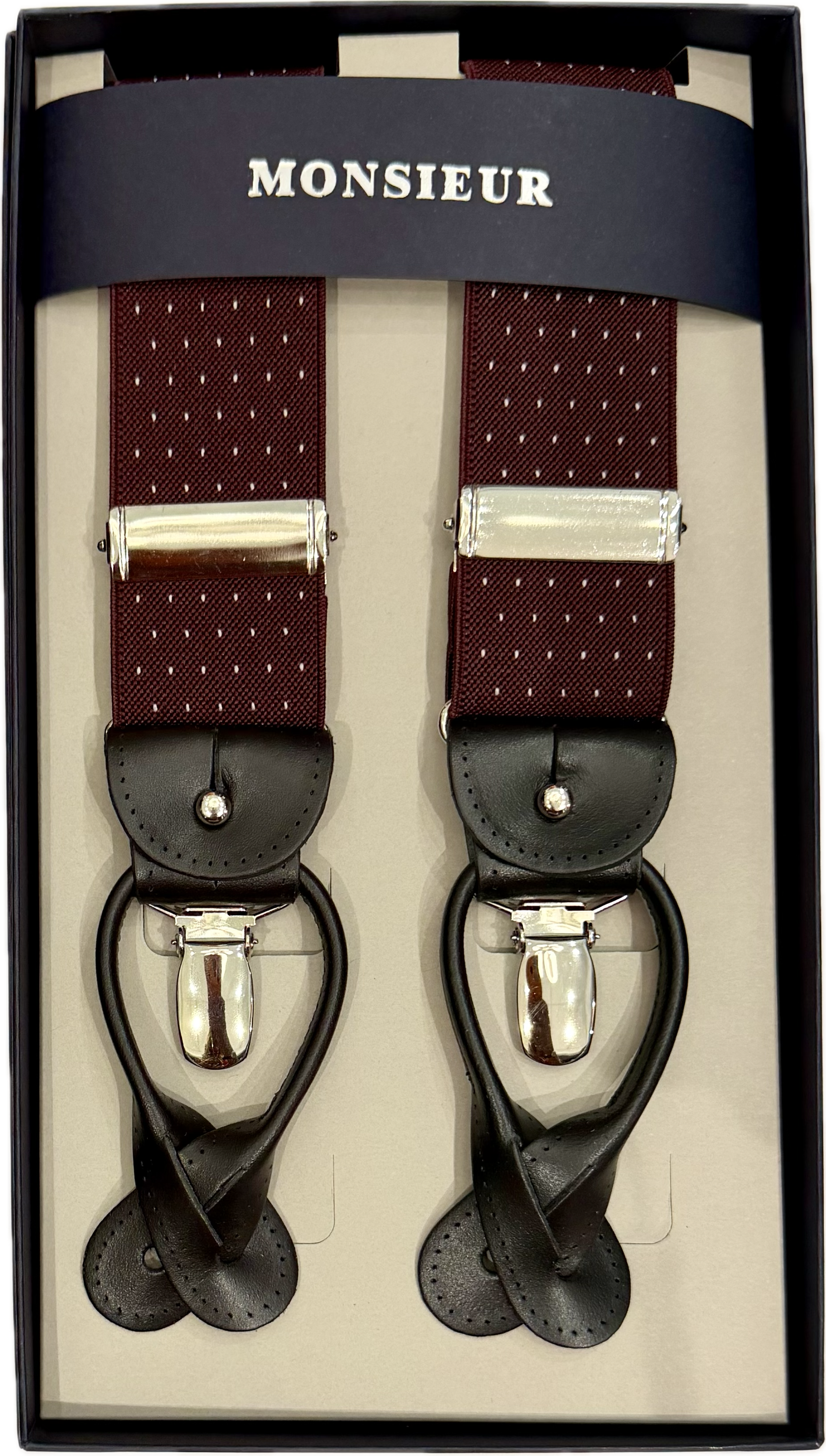 Bretelle bordeaux micro pois bianchi Monsieur