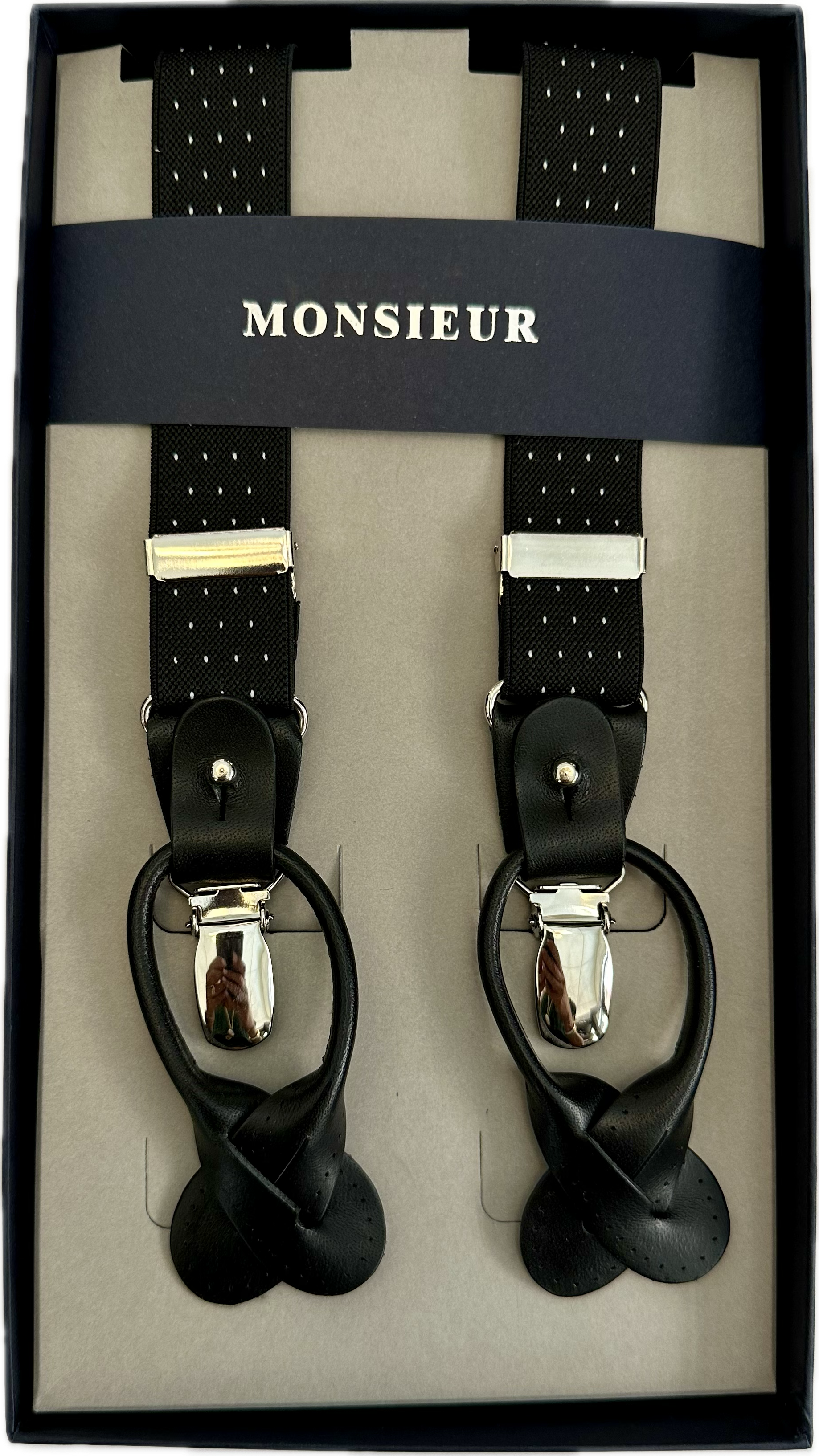 Bretelle strette nere micro pois bianco Monsieur