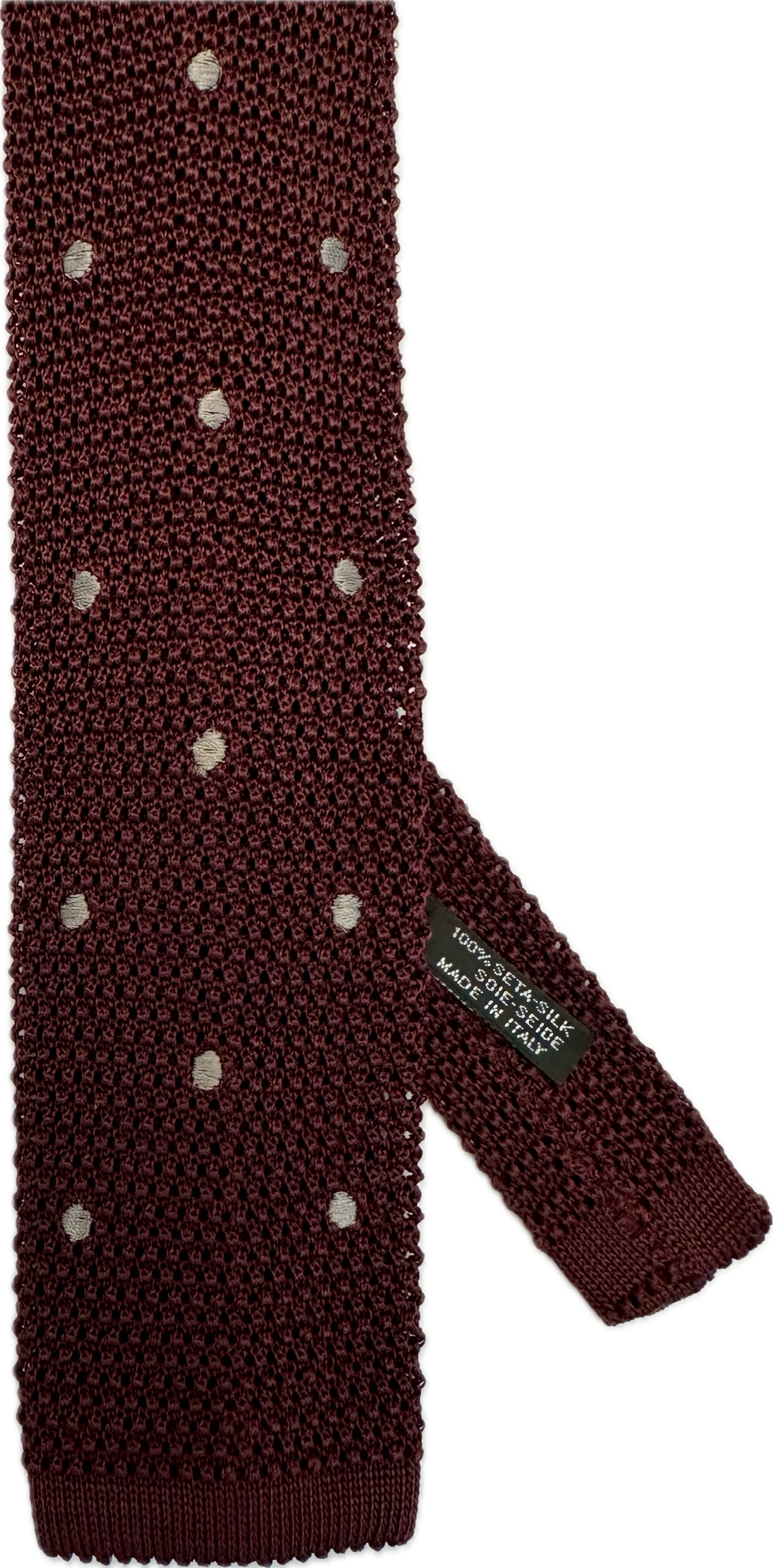 Cravatta in maglia di seta bordeaux pois grande grigio Monsieur