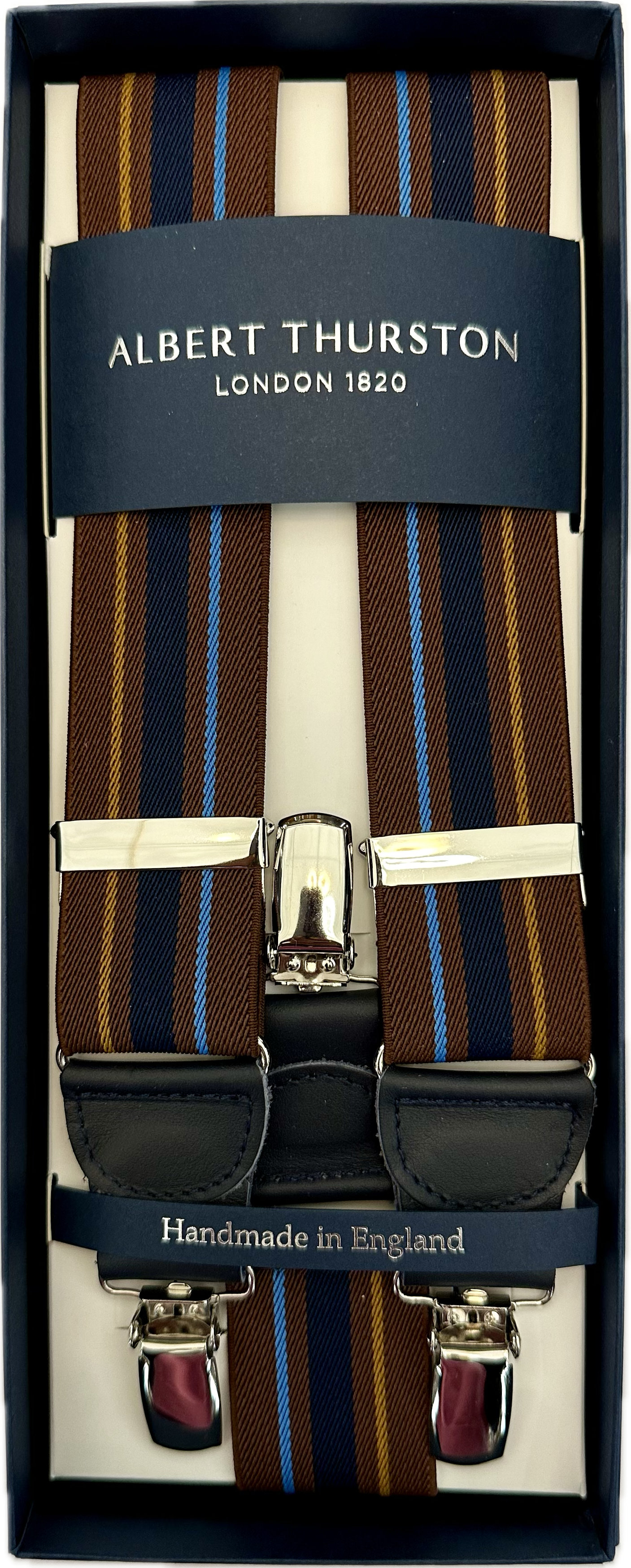 Bretelle elastico clip regimental moro blu giallo celeste Albert Thurston