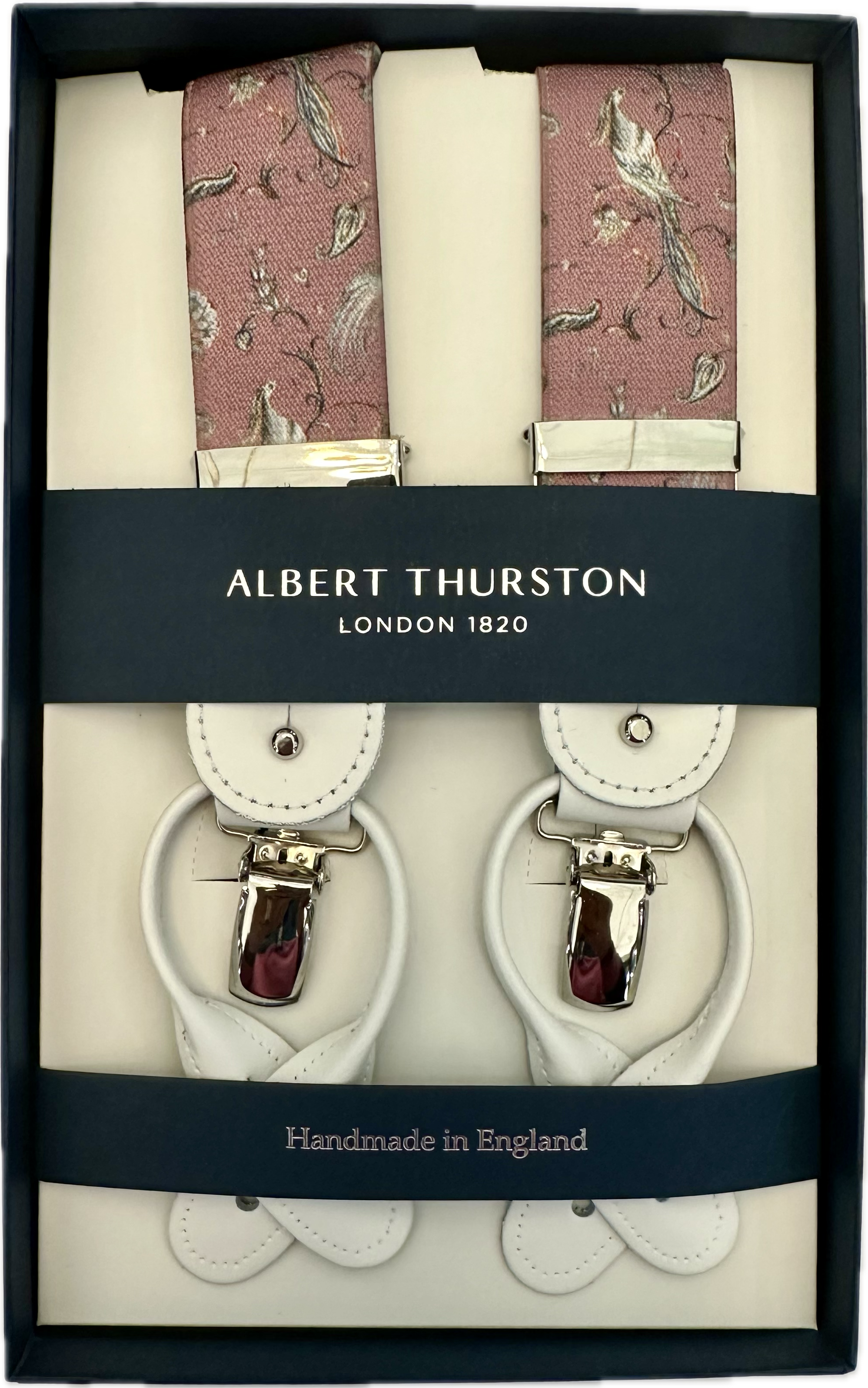 Bretelle elastico fantasia pavone rosa Albert Thurston