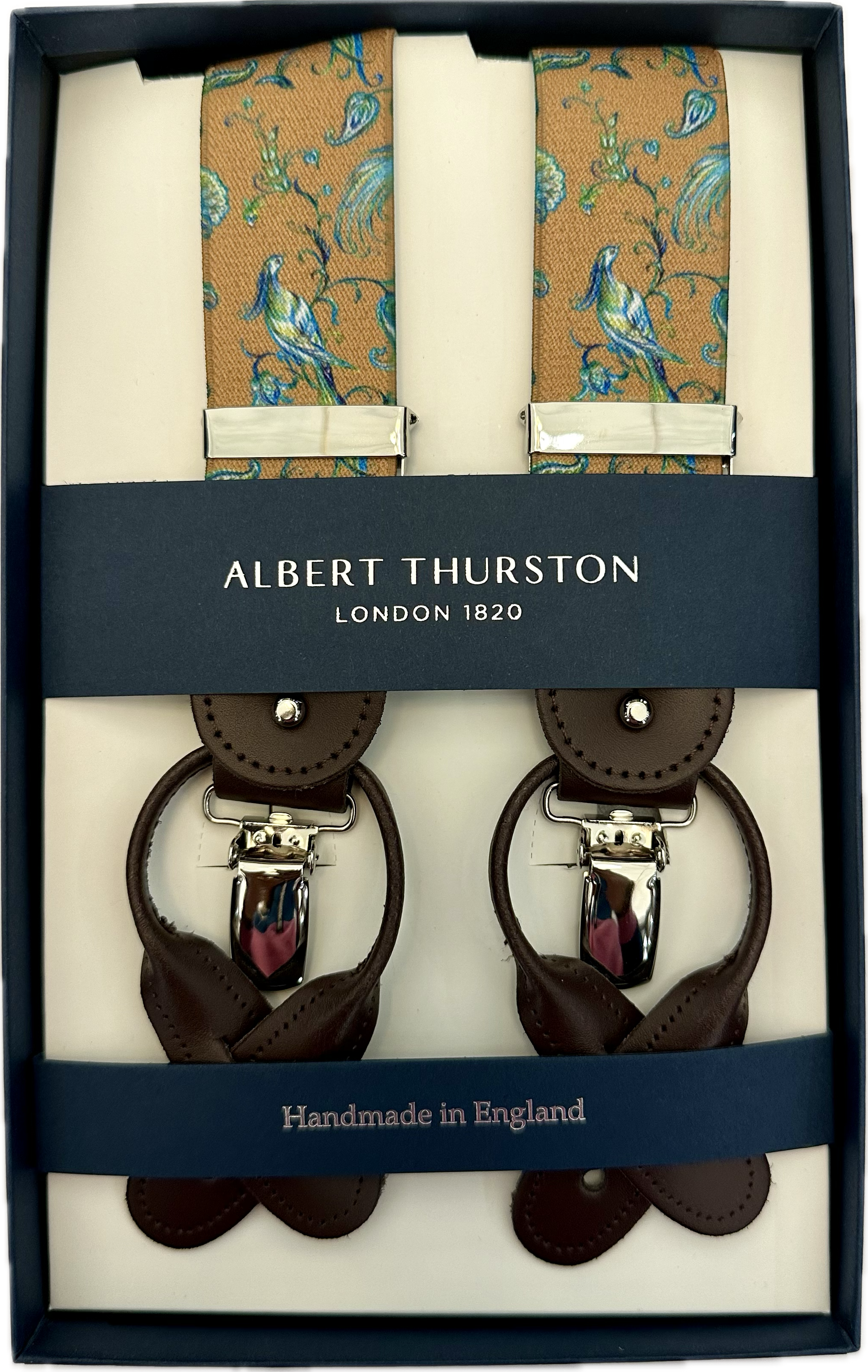 Bretelle elastico fantasia pavone gialla Albert Thurston