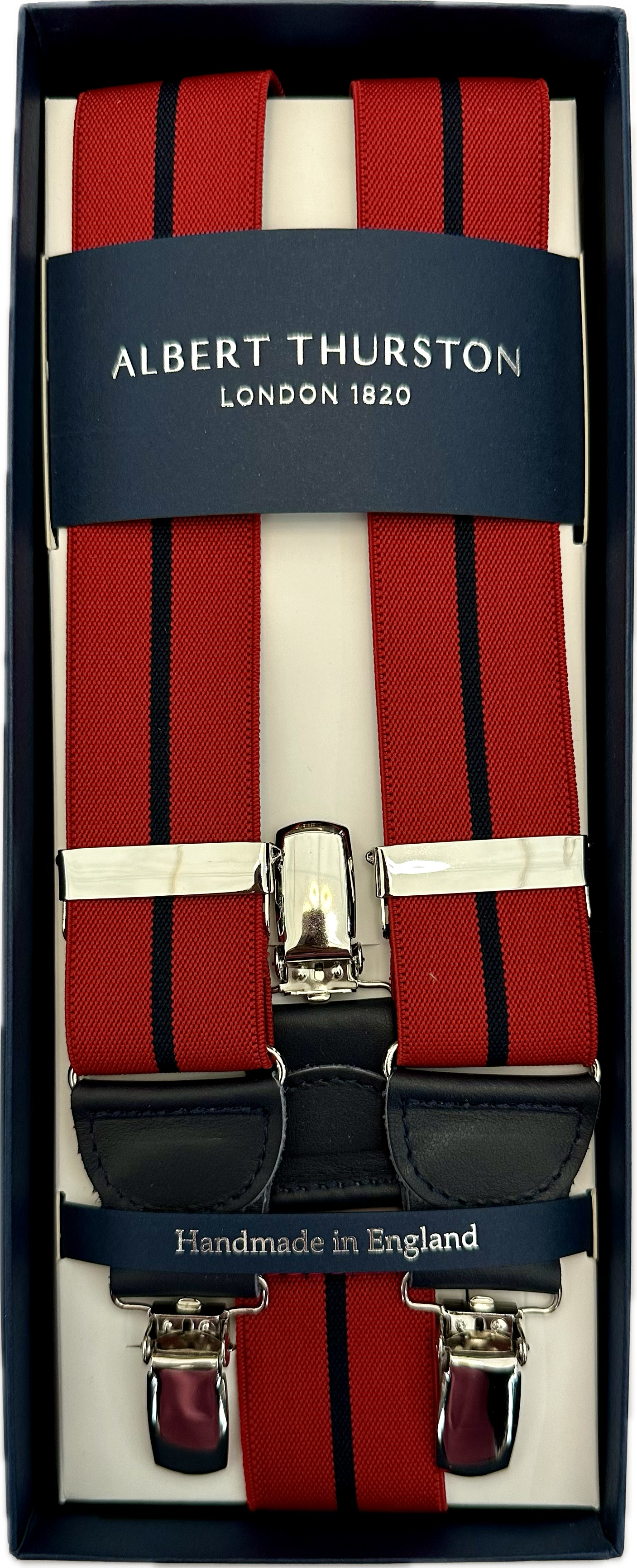 Bretelle elastico clip regimental rosso blu Albert Thurston
