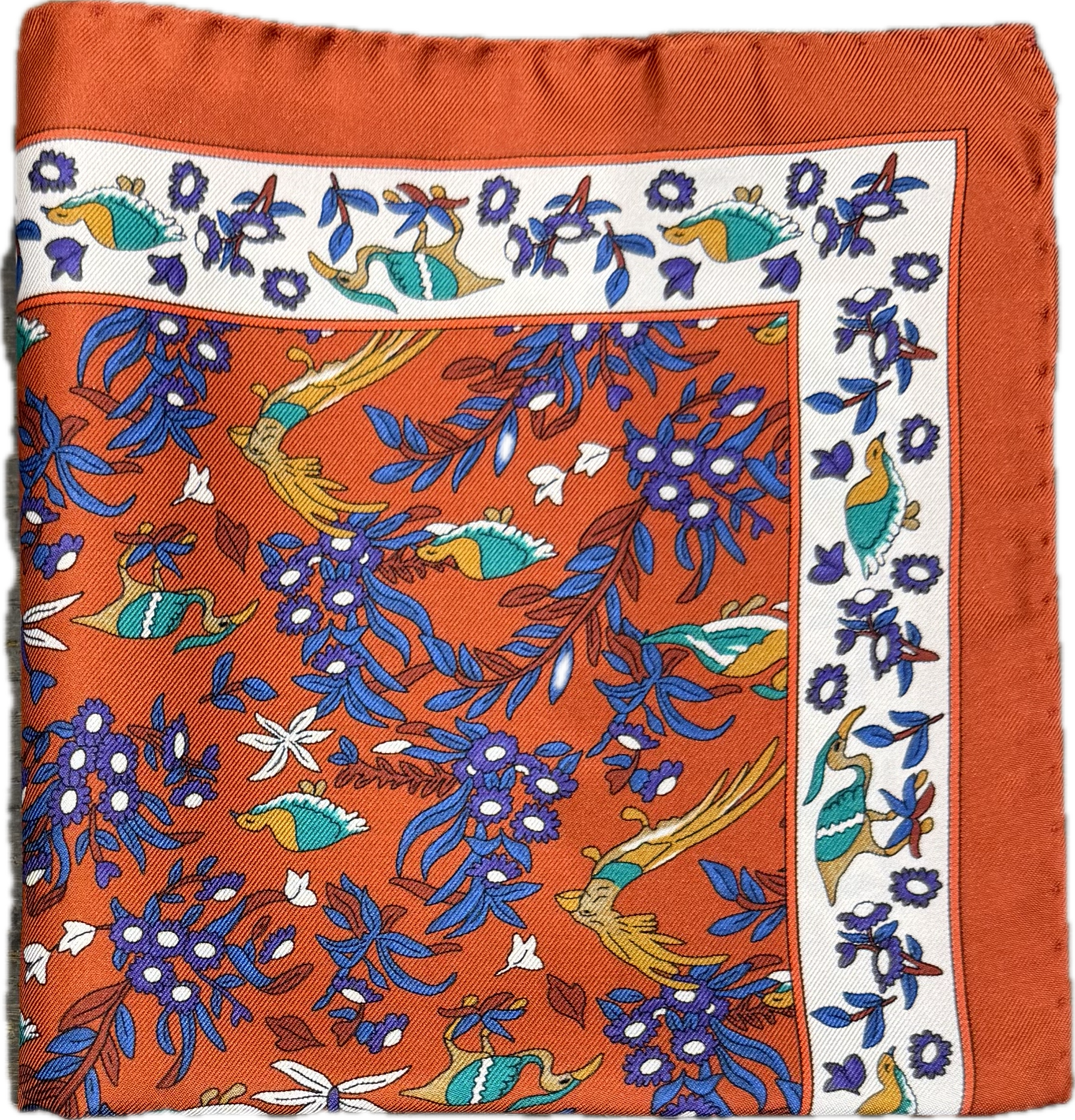 Pocket square seta fantasia bird arancione Monsieur