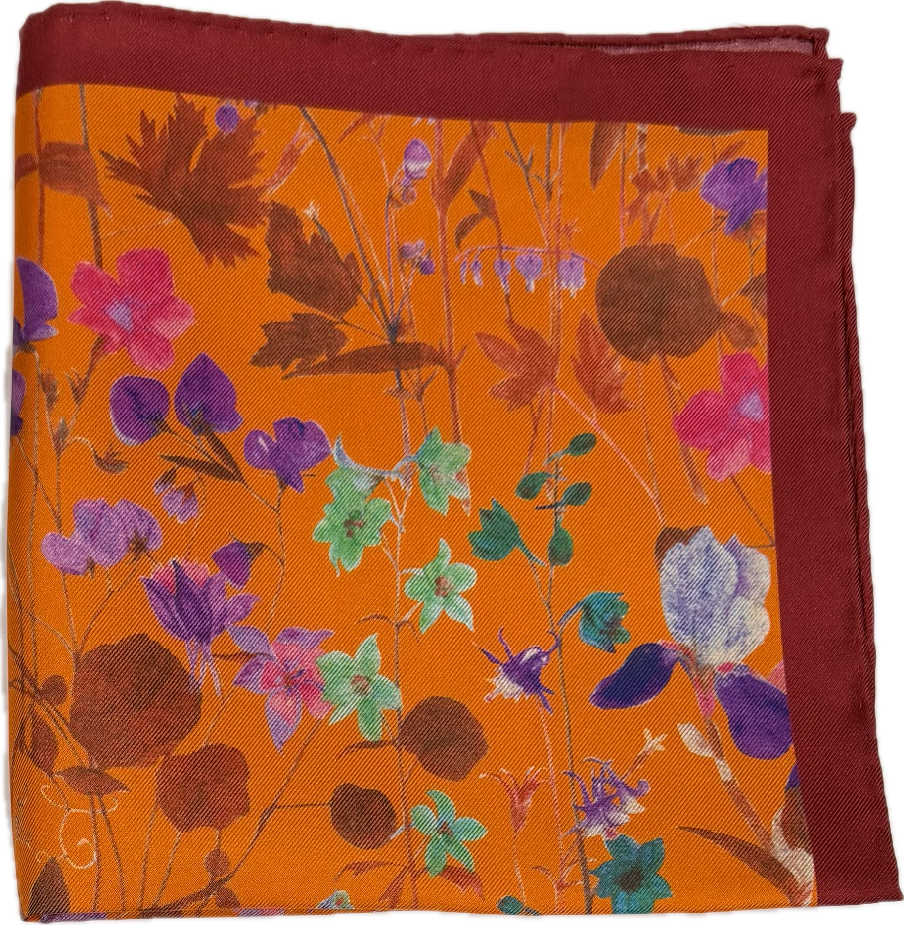 Pocket square seta fantasia floreale arancione Monsieur