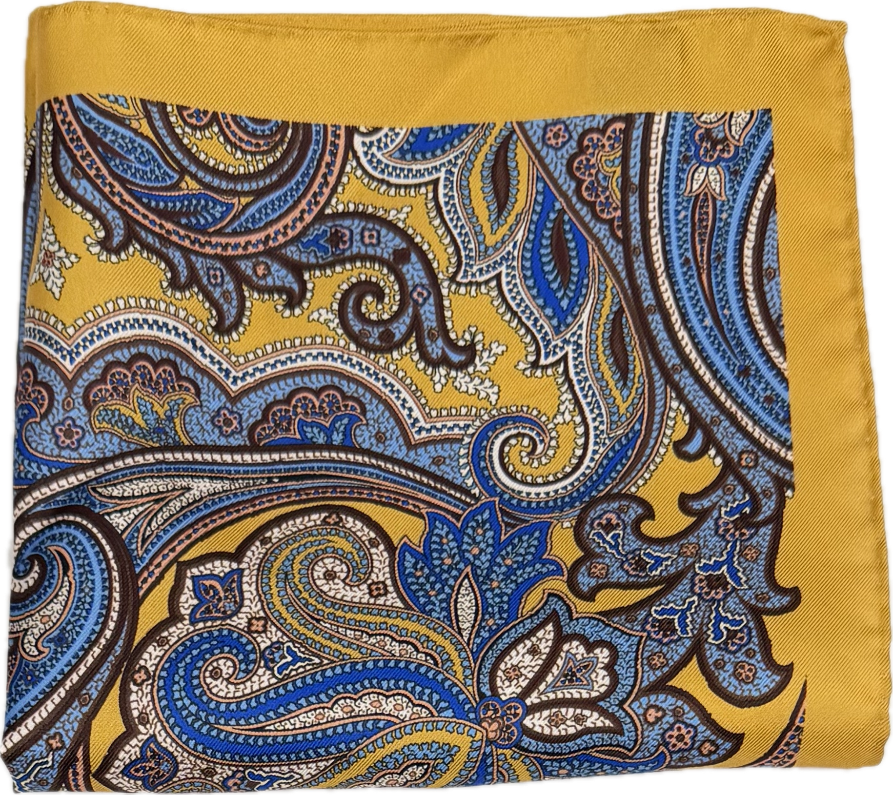 Pocket square seta fantasia paisley gialla light blue moro Monsieur