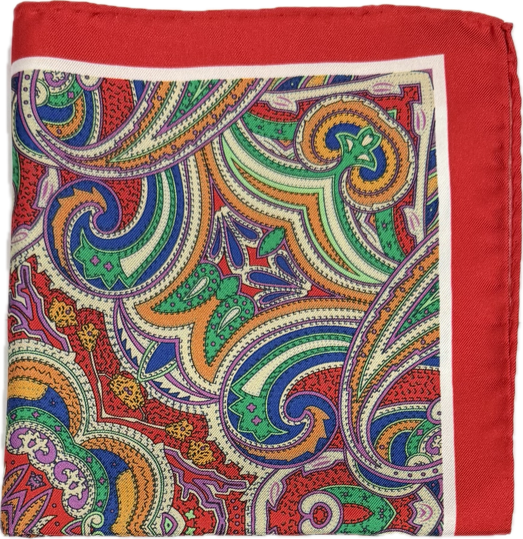 Pocket square seta fantasia paisley rossa verde bandiera lilla arancio Monsieur