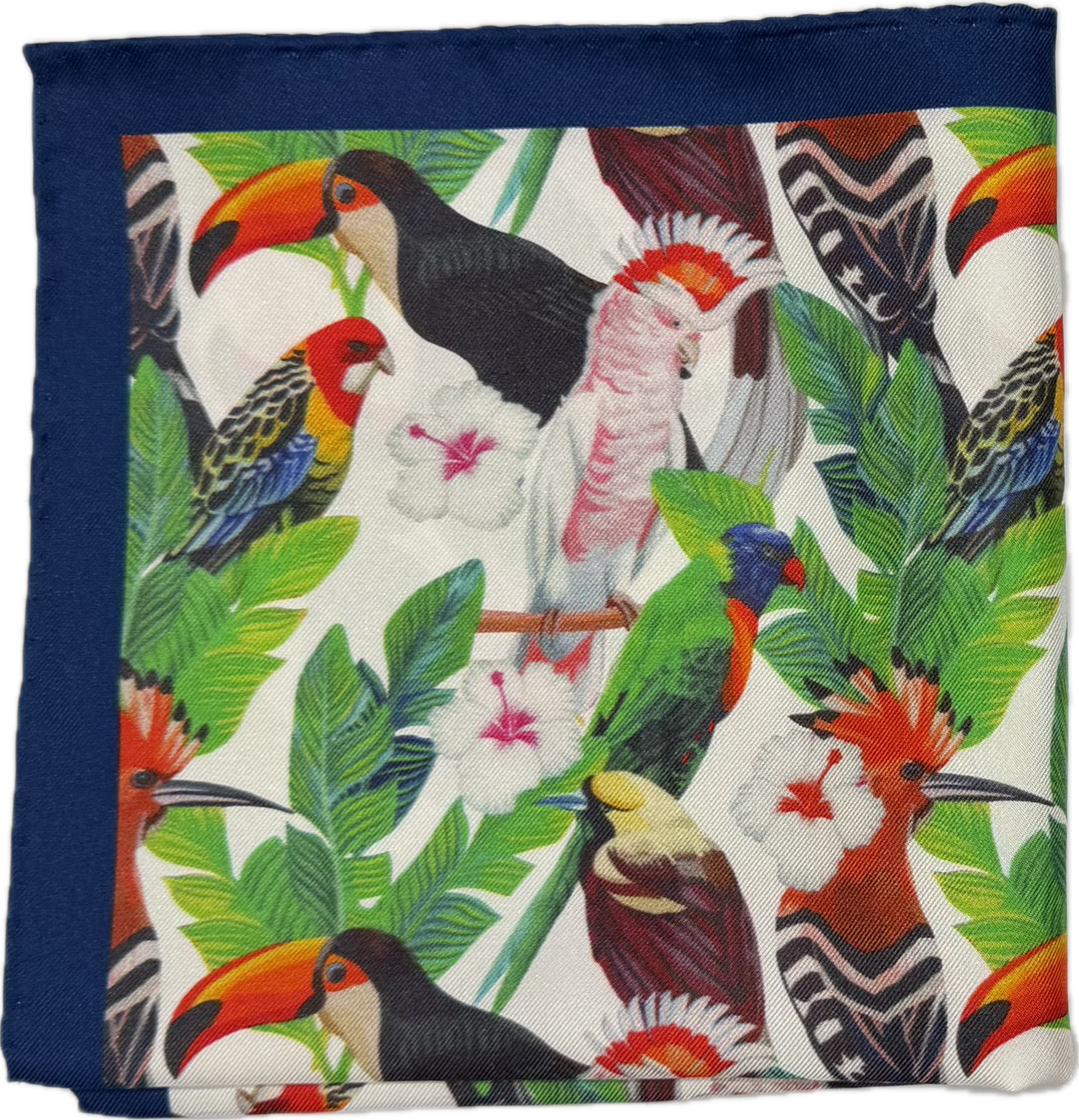 Pocket square seta fantasia pappagalli bianca Monsieur