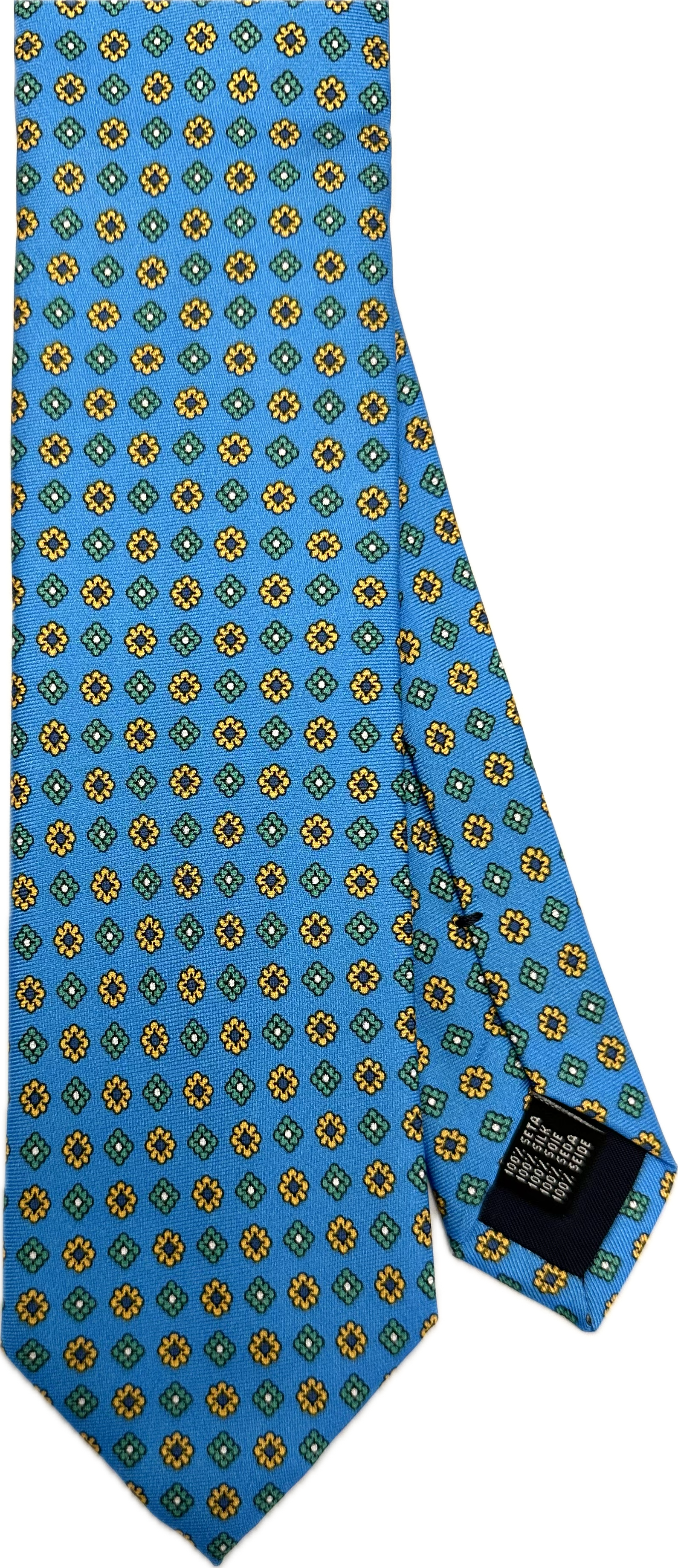 Cravatta seta fantasia multi fiore azzurro intenso Monsieur