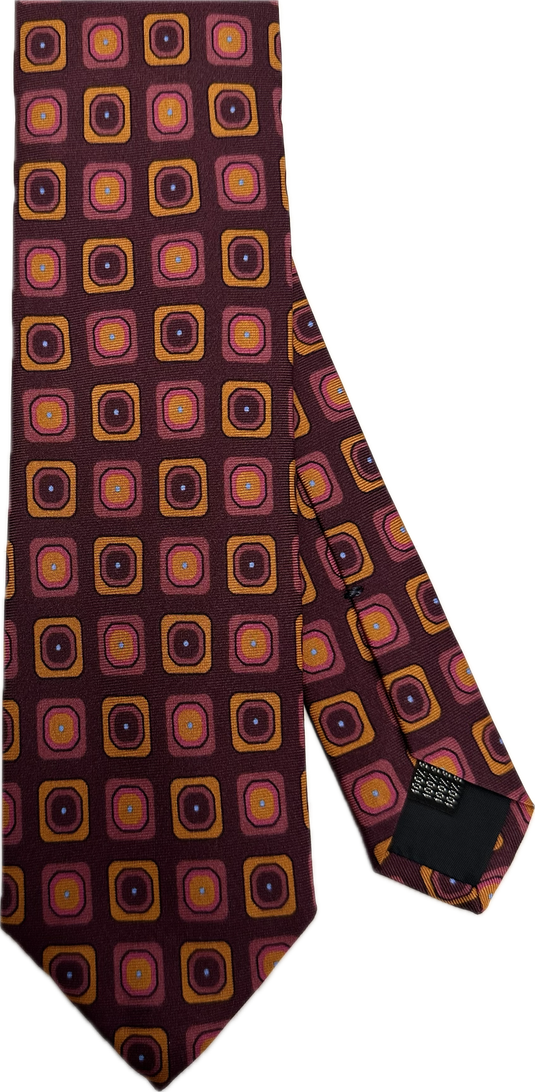 Cravatta seta fantasia geometrica bordeaux arancione Monsieur