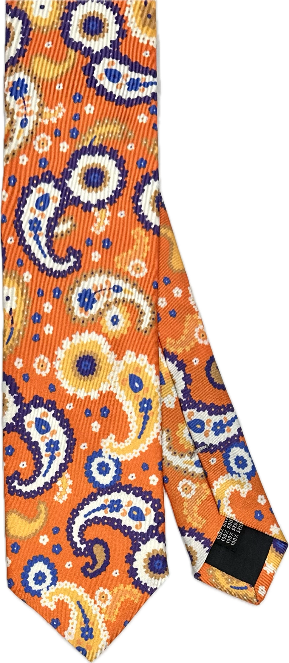 Cravatta seta fantasia paisley fiorita arancione Monsieur