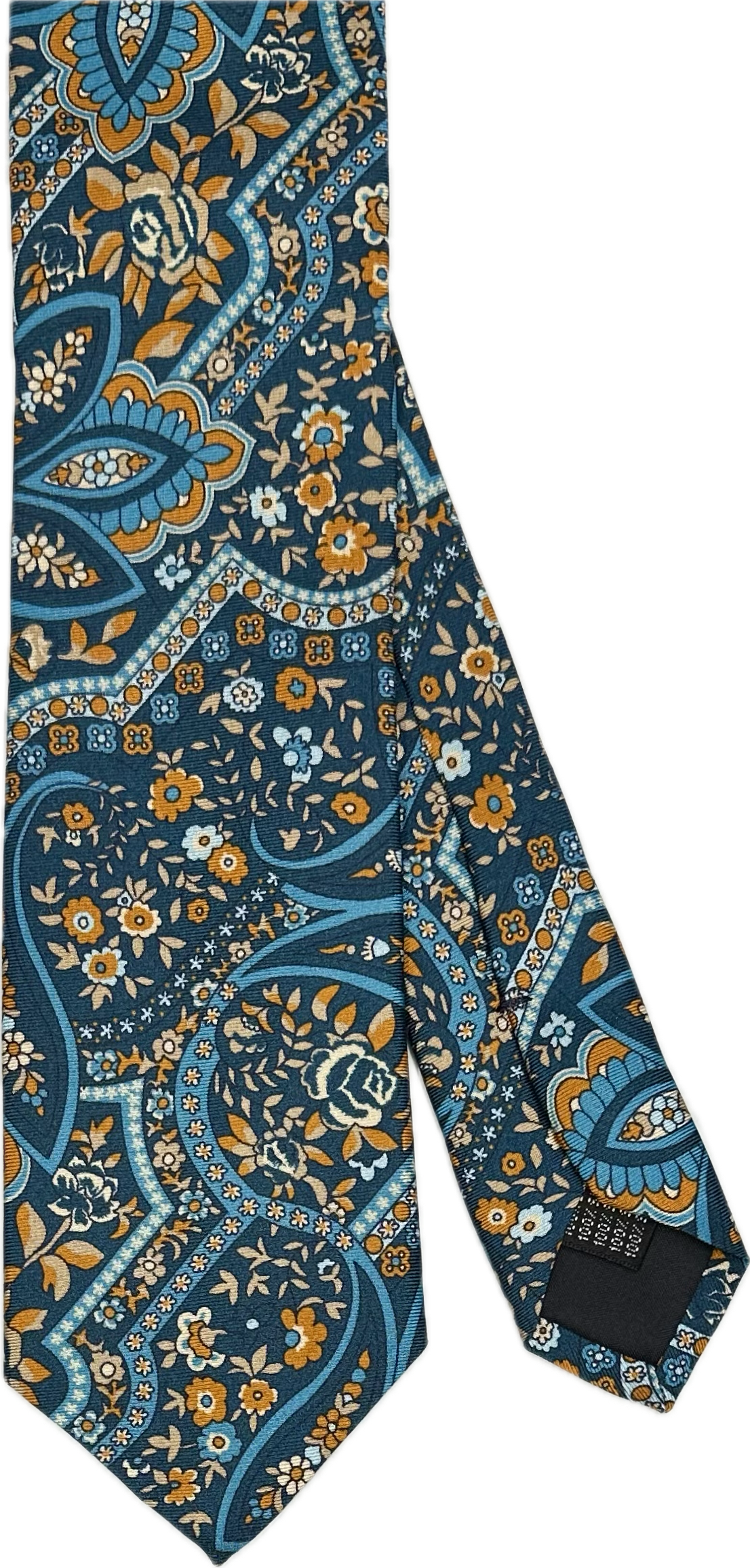 Cravatta seta fantasia flower paisley petrolio Monsieur