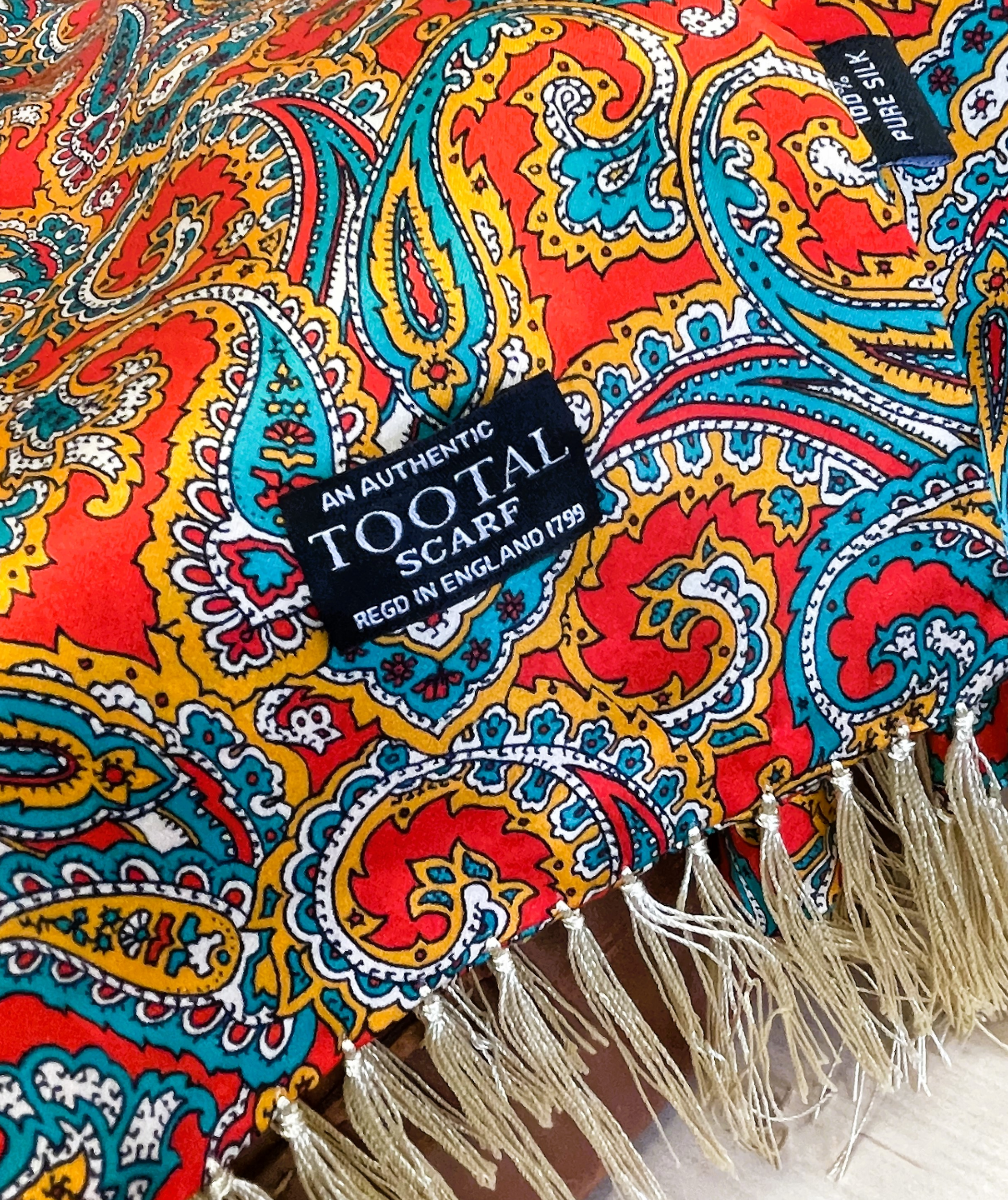 Sciarpa seta paisley rossa gold verde Tootal