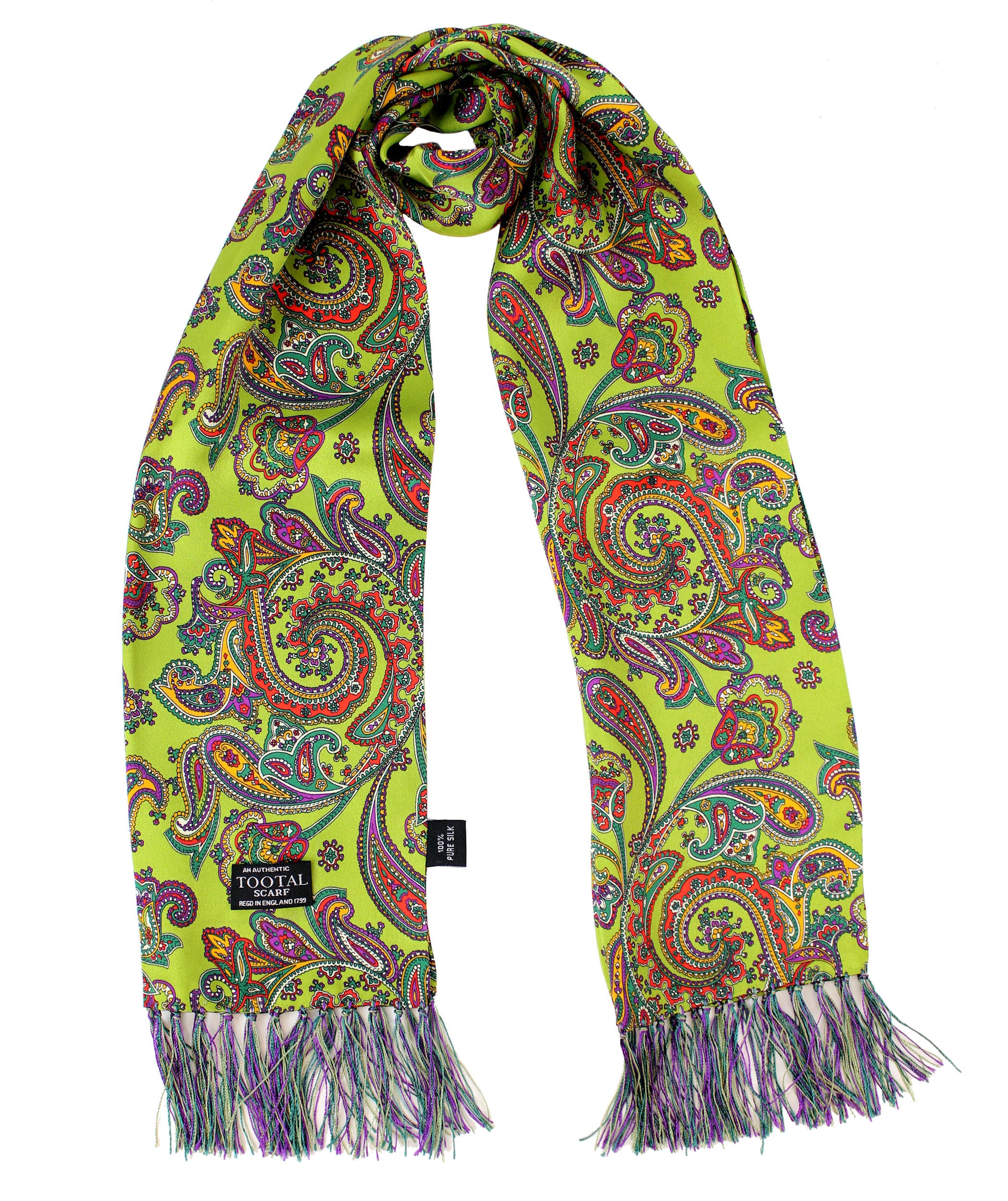 Sciarpa seta fantasia paisley verde lime Tootal