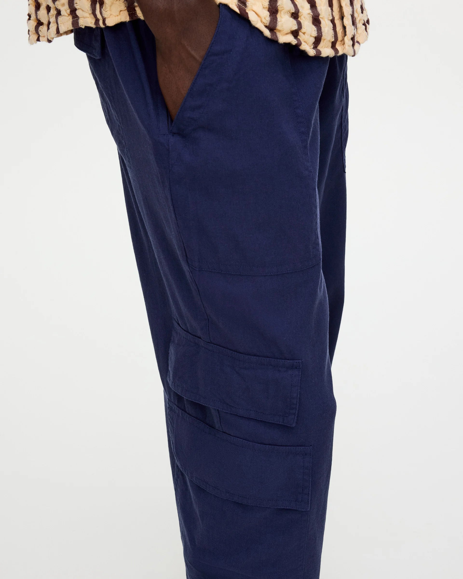 Pantaloni cargo lino navy OAS