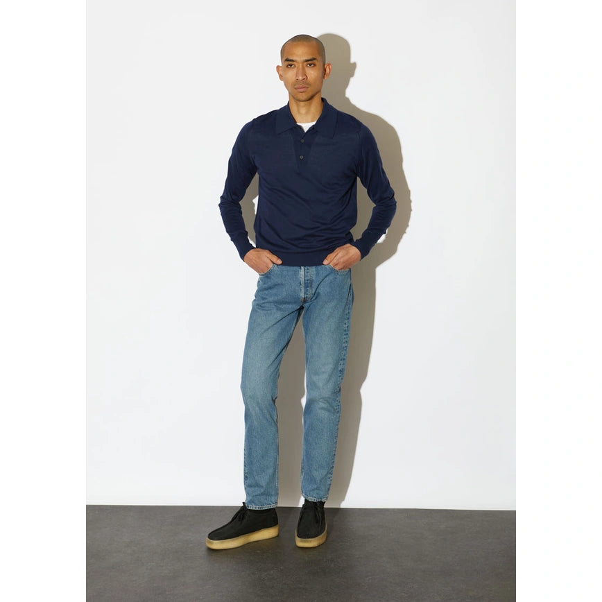 Polo Finchley manica lunga French navy John Smedley
