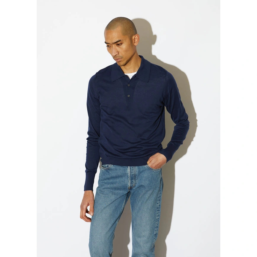 Polo Finchley manica lunga French navy John Smedley