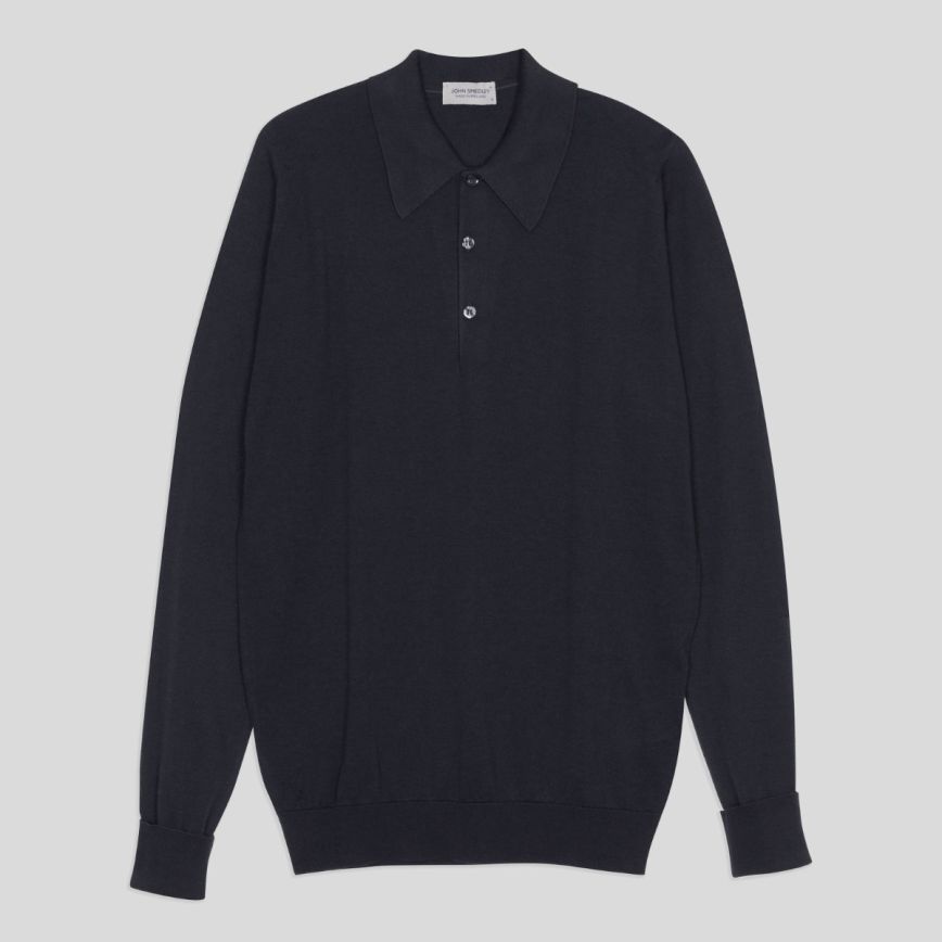 Polo Finchley manica lunga sea island cotton navy John Smedley