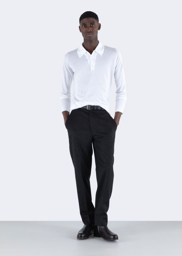 Polo Finchley manica lunga sea island cotton bianca John Smedley