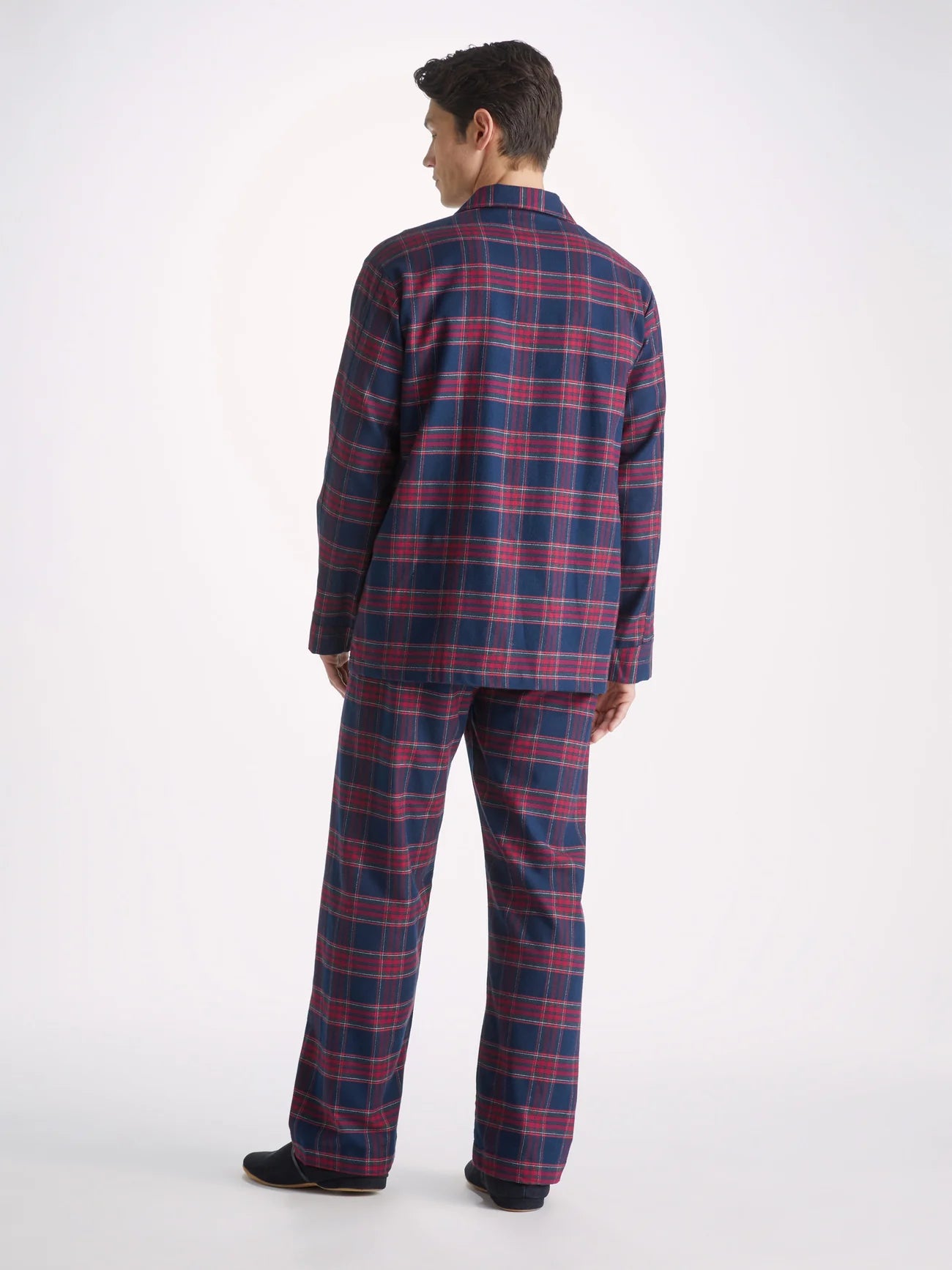 Pigiama lungo cotone brushed check rosso blu Derek Rose