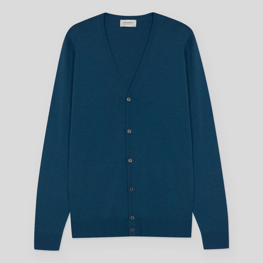 Cardigan lana Petworth montagu blue John Smedley