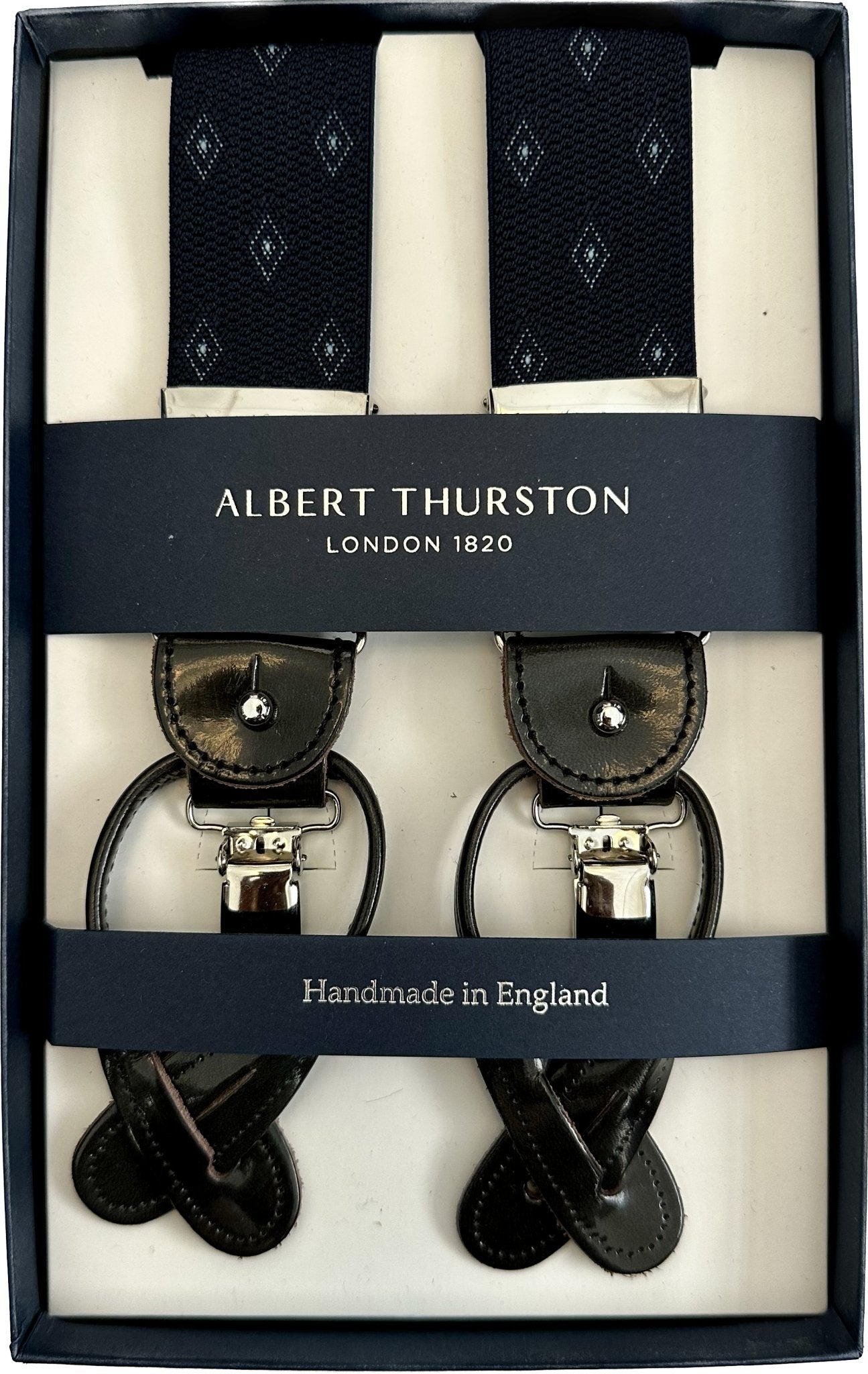 Bretelle elastico disegno cravatta navy Albert Thurston - MONSIEUR