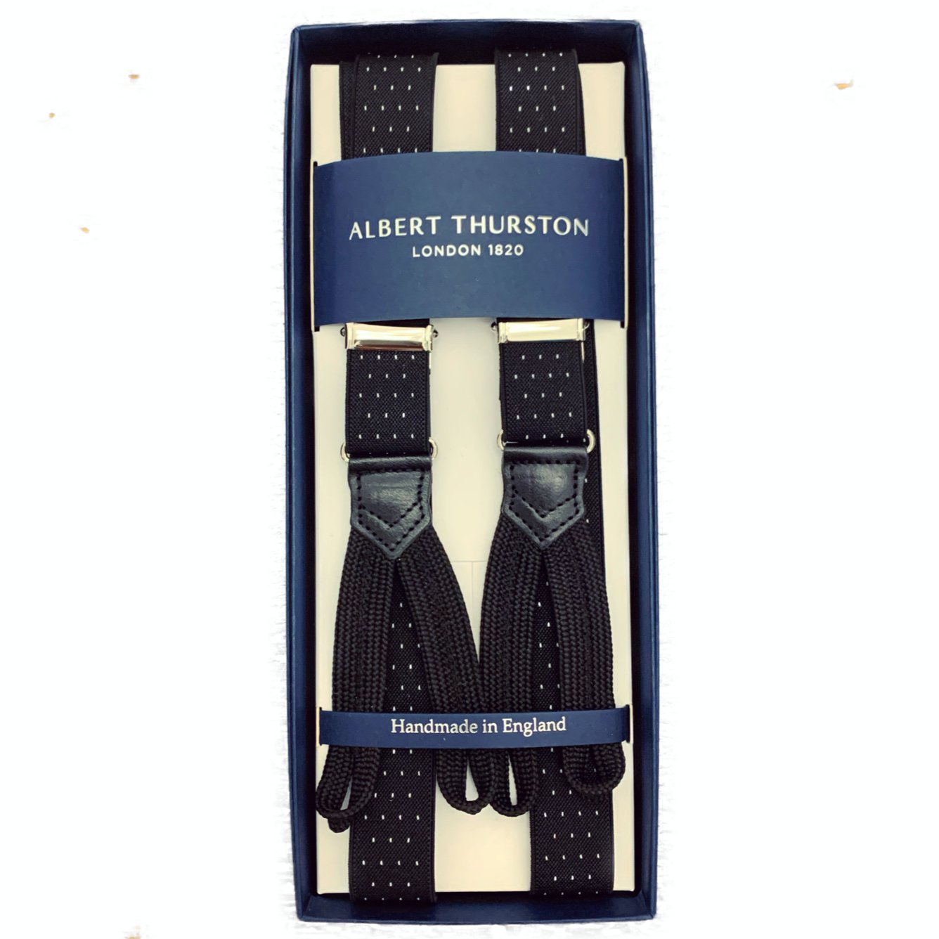 Bretelle elastico nere pois bianchi Albert Thurston - MONSIEUR