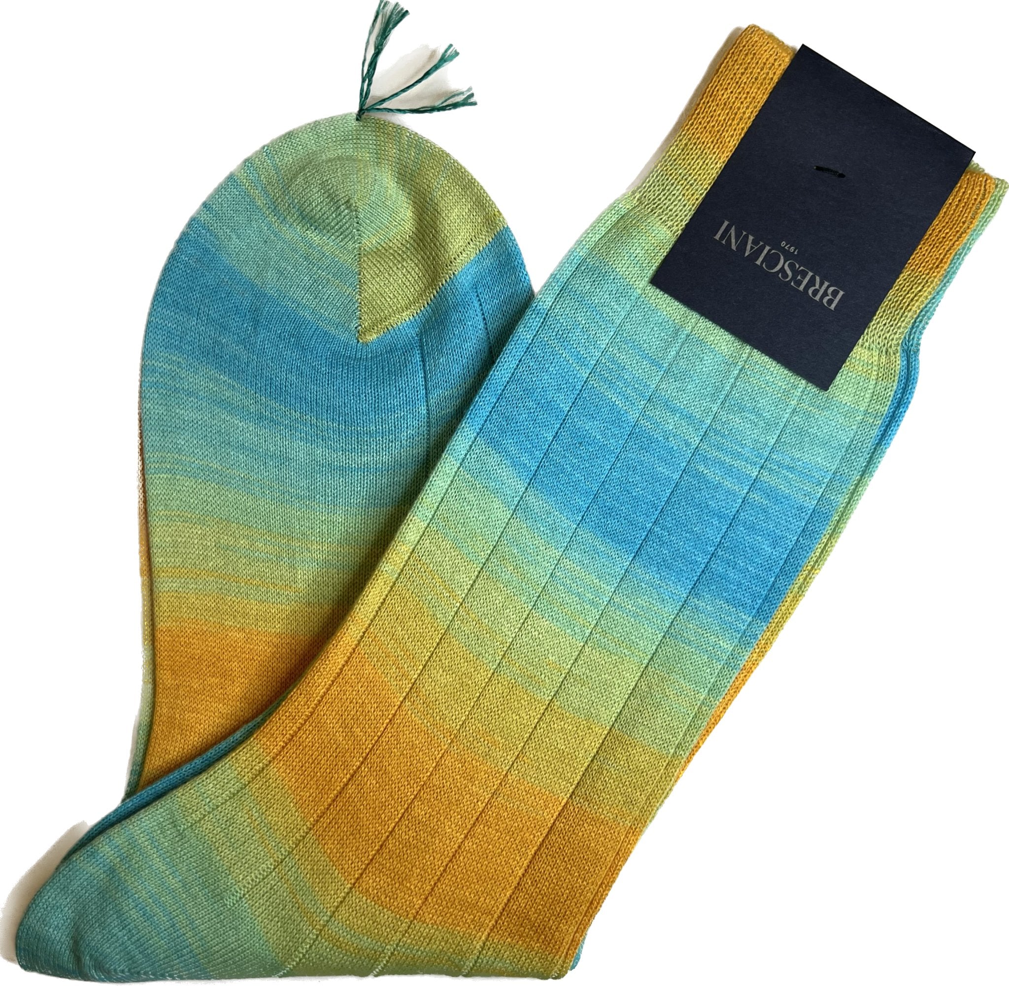 Calza corta cotone shadow turchese frassino giallo Bresciani - MONSIEUR