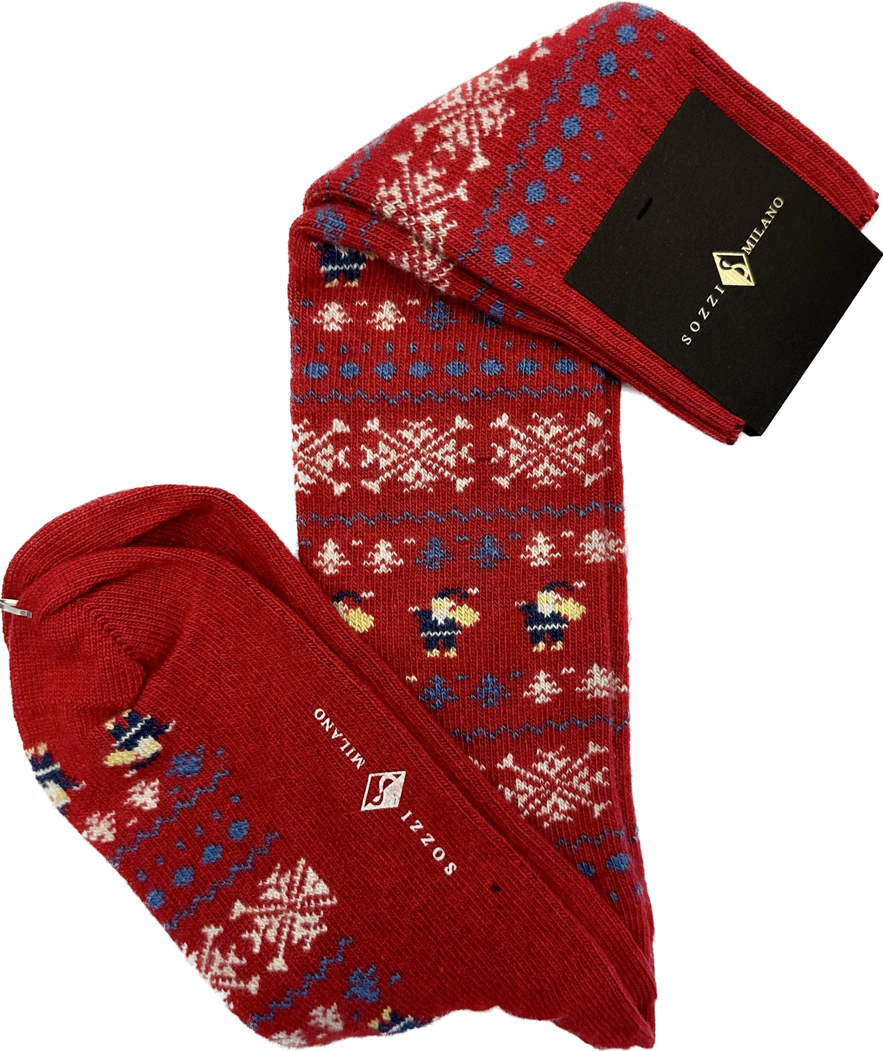 Calze lunghe cashmere fair isle babbo natale rosse Sozzi - MONSIEUR