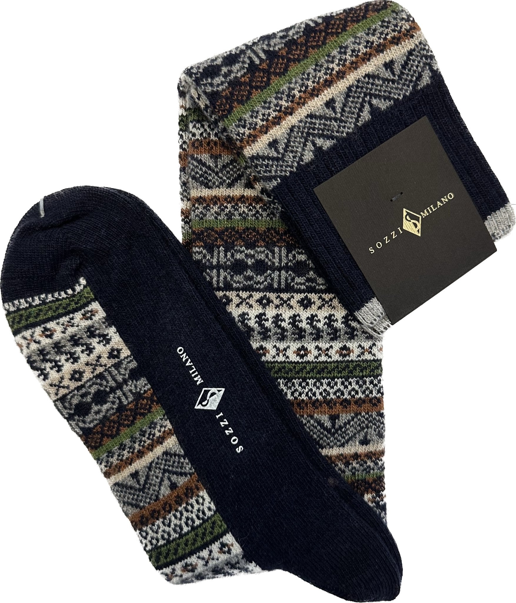 Calze lunghe cashmere fair isle navy Sozzi - MONSIEUR