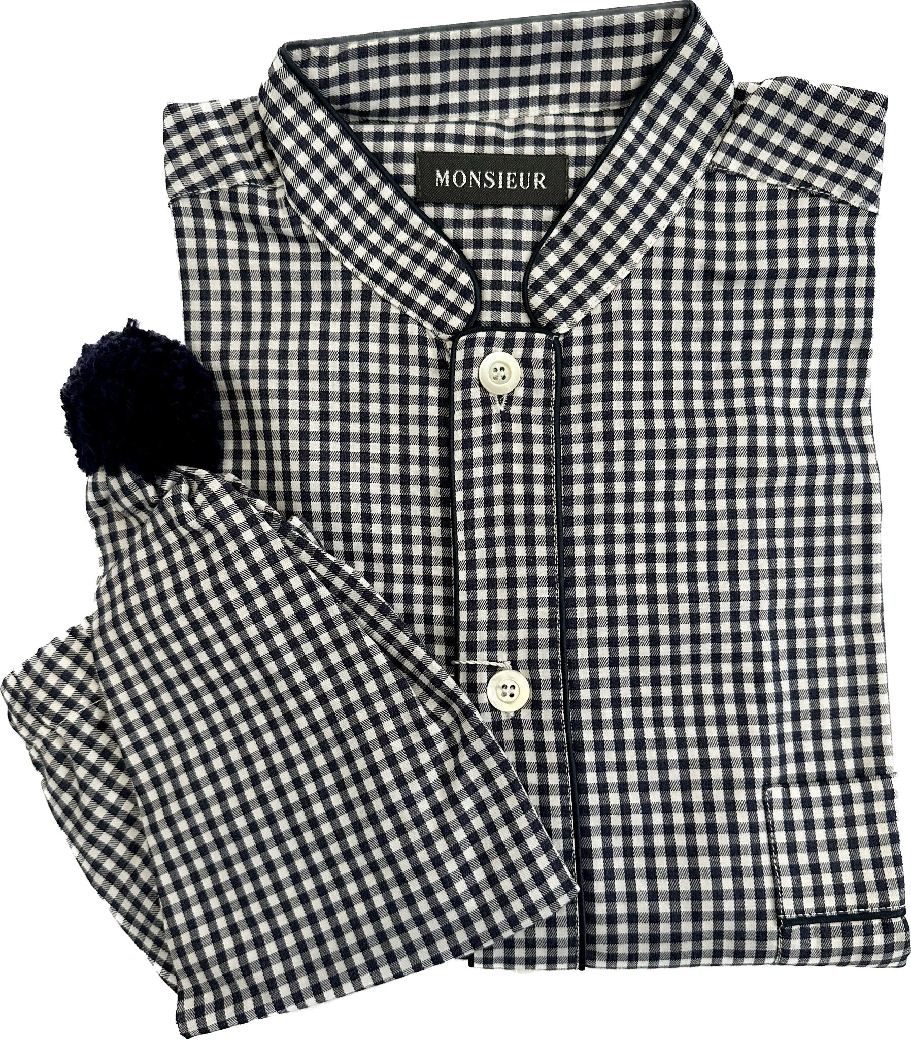 Camicia da notte cotone flanellato check blu bianco Monsieur - MONSIEUR