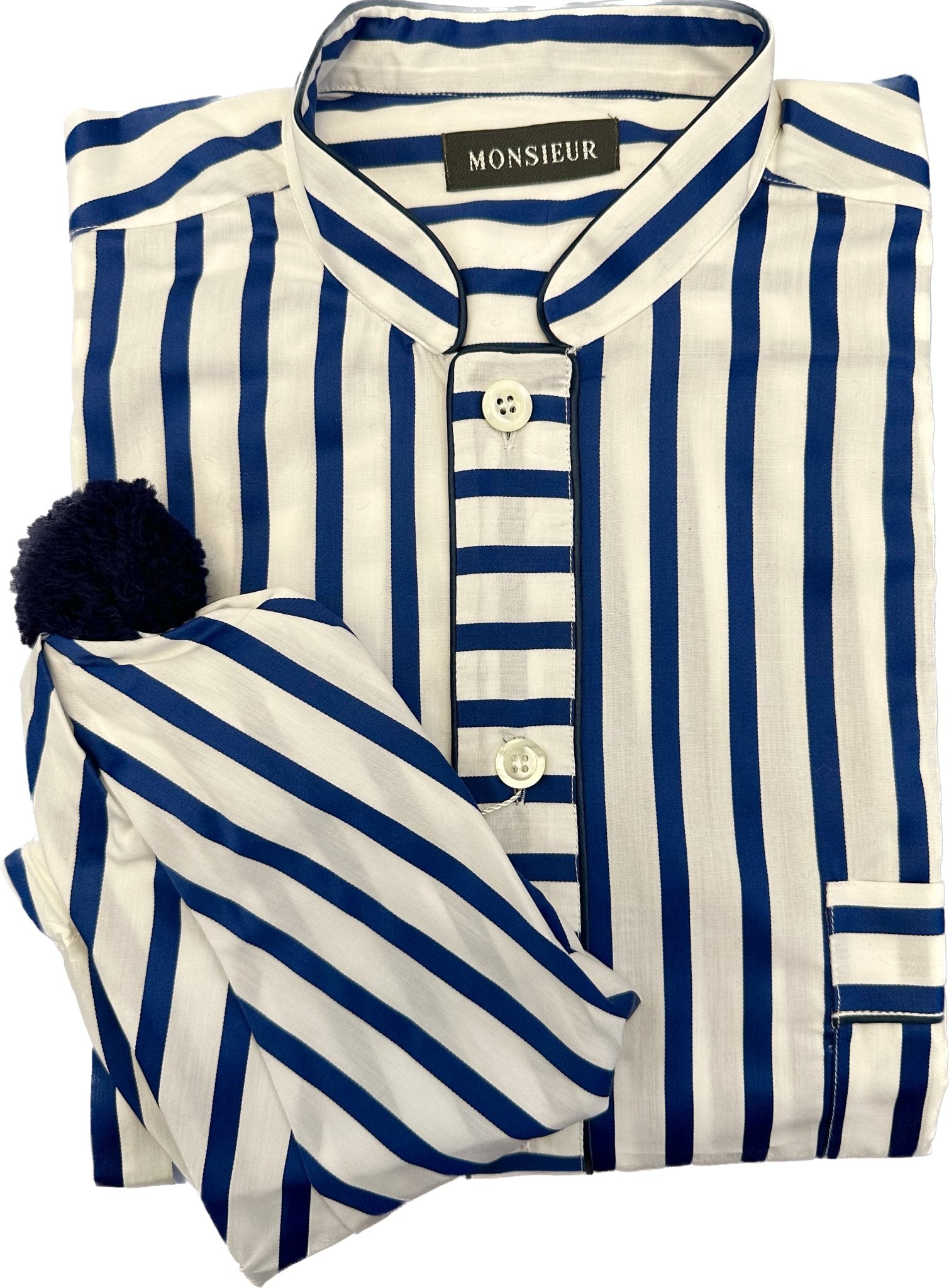 Camicia da notte cotone satin rigata blu bianco Monsieur - MONSIEUR