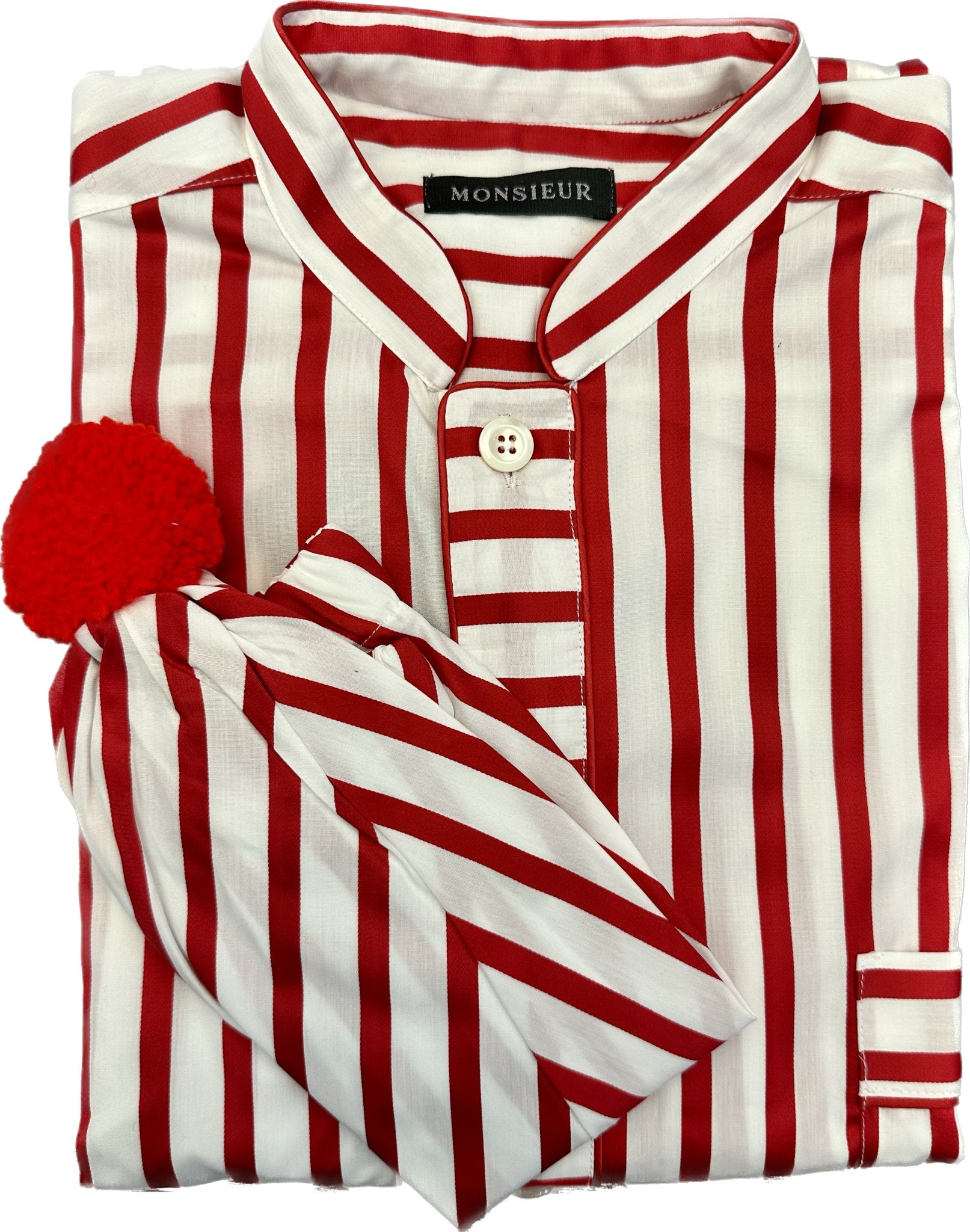 Camicia da notte cotone satin rigata rossa bianco Monsieur - MONSIEUR