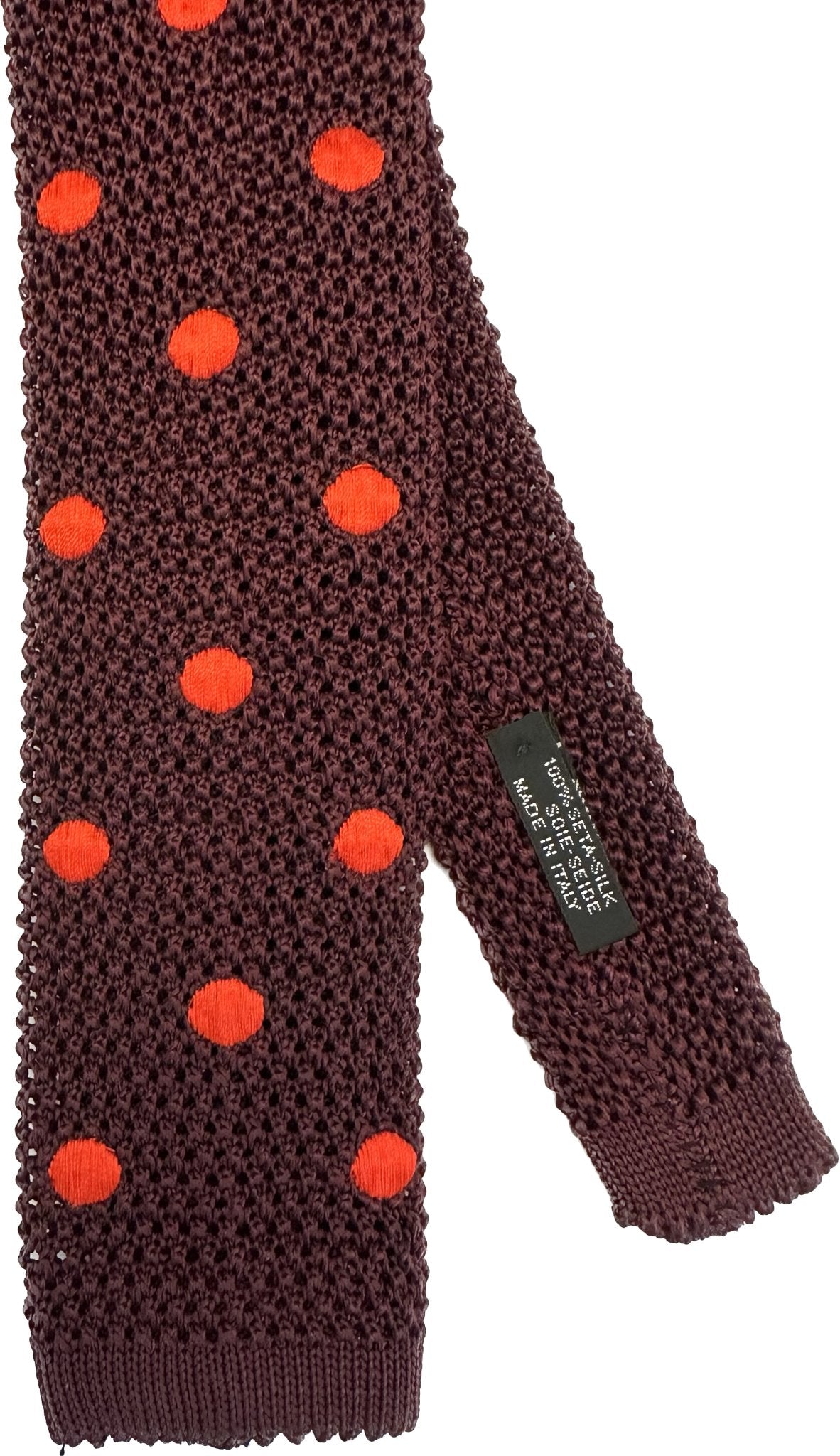 Cravatta in maglia di seta bordeaux macro pois rosso Monsieur - MONSIEUR