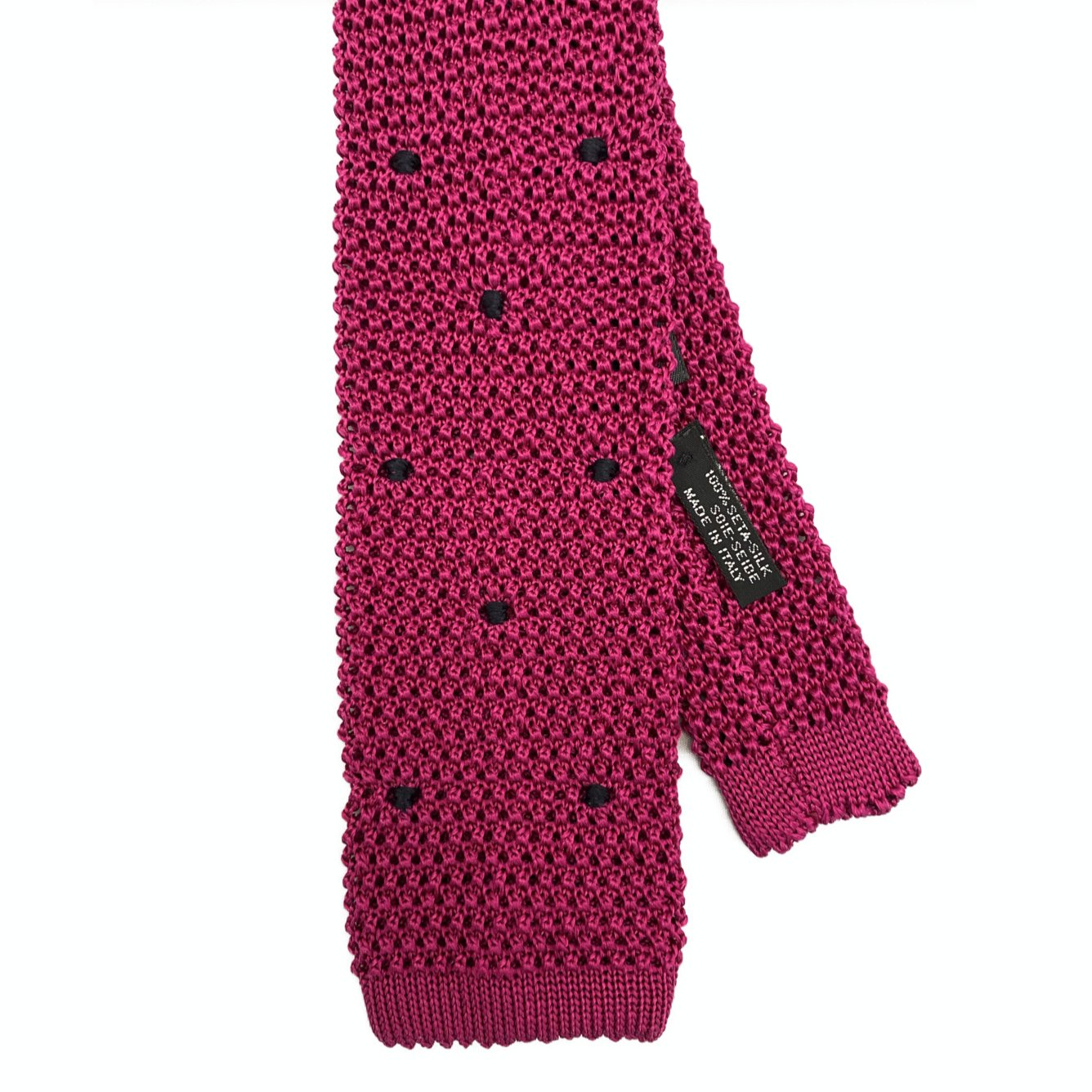 Cravatta in maglia di seta fucsia pois piccolo navy Monsieur - MONSIEUR