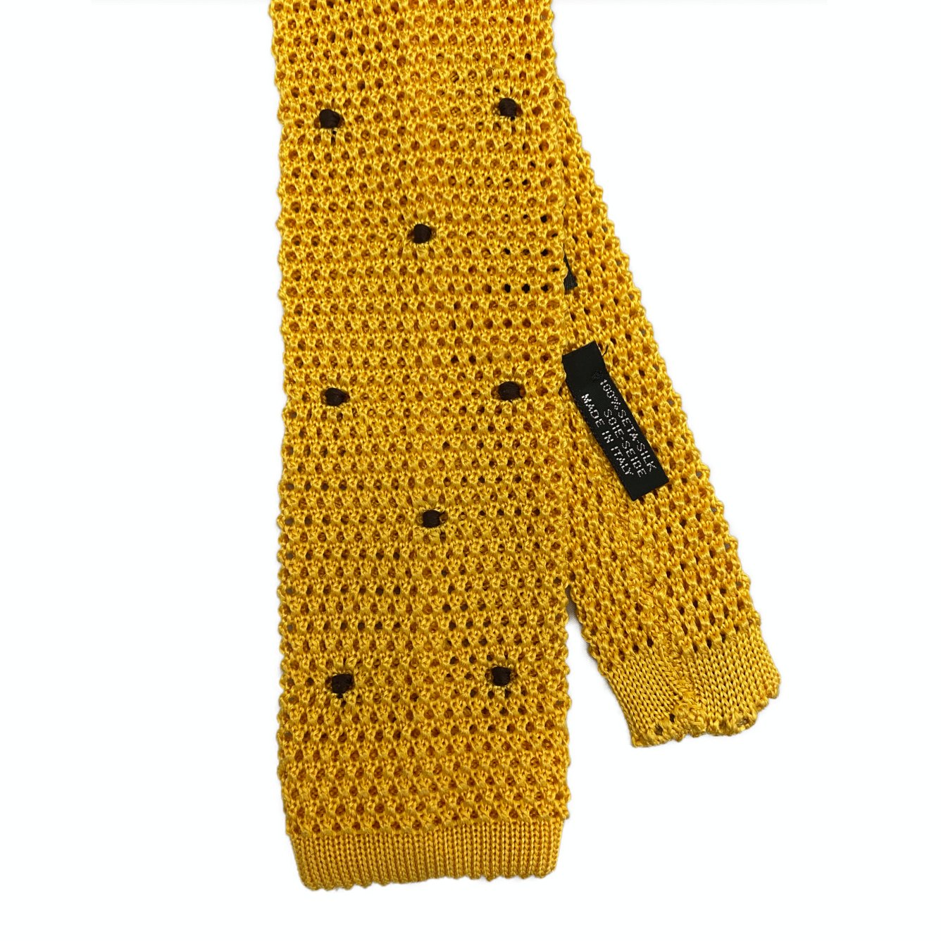 Cravatta in maglia di seta gialla pois piccolo blu Monsieur - MONSIEUR