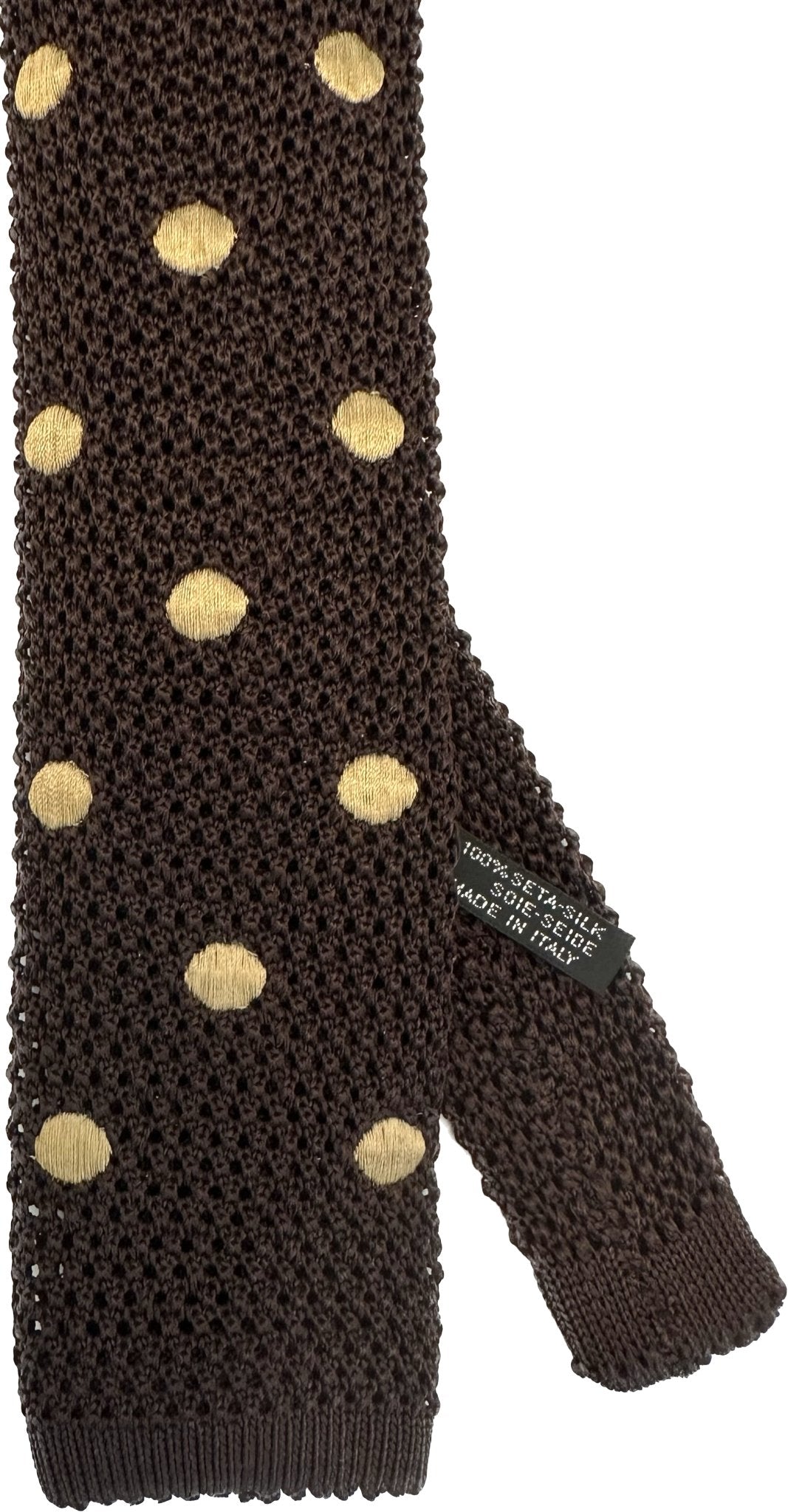 Cravatta in maglia di seta moro macro pois beige Monsieur - MONSIEUR
