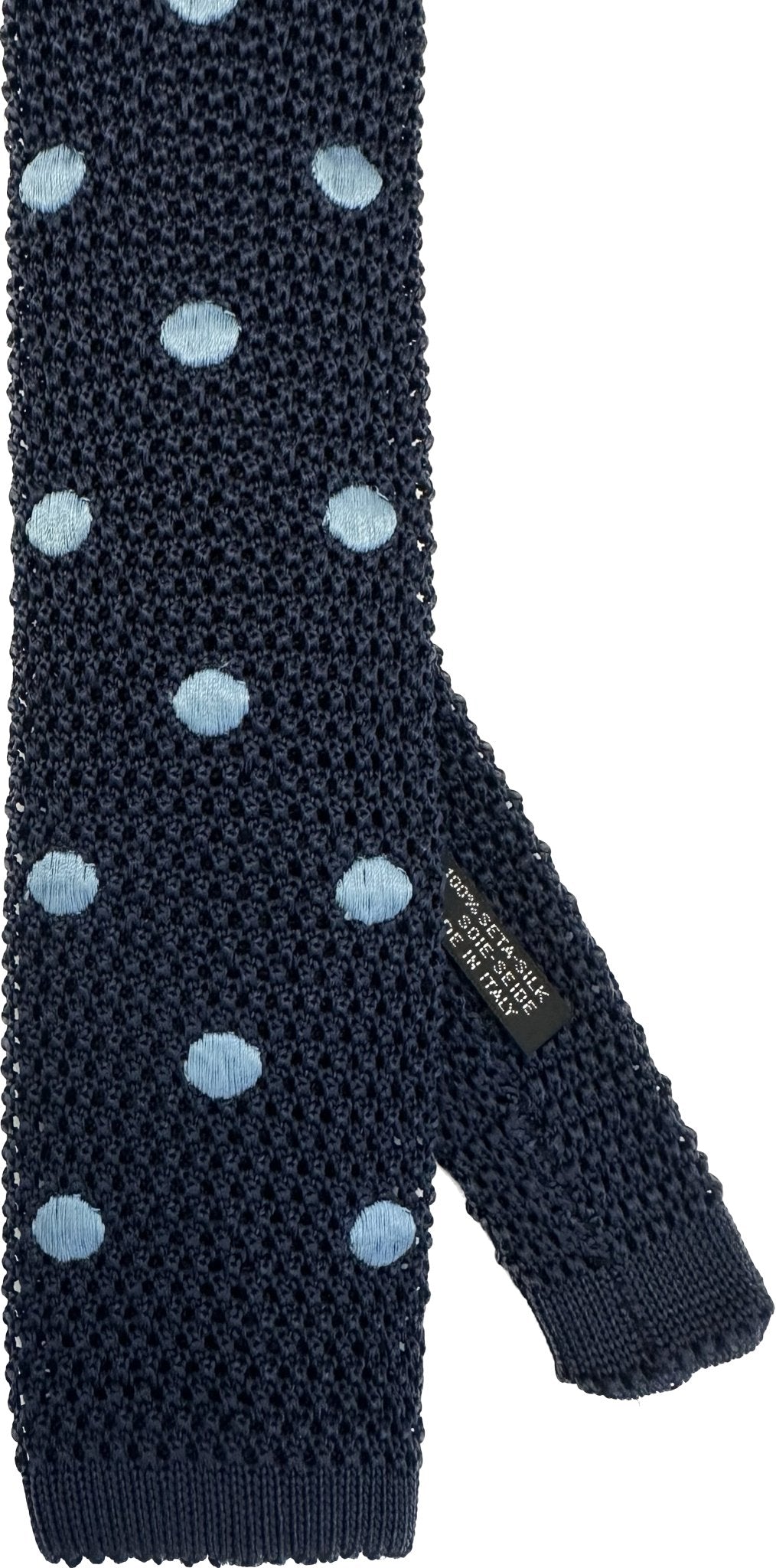 Cravatta in maglia di seta navy macro pois celeste Monsieur - MONSIEUR
