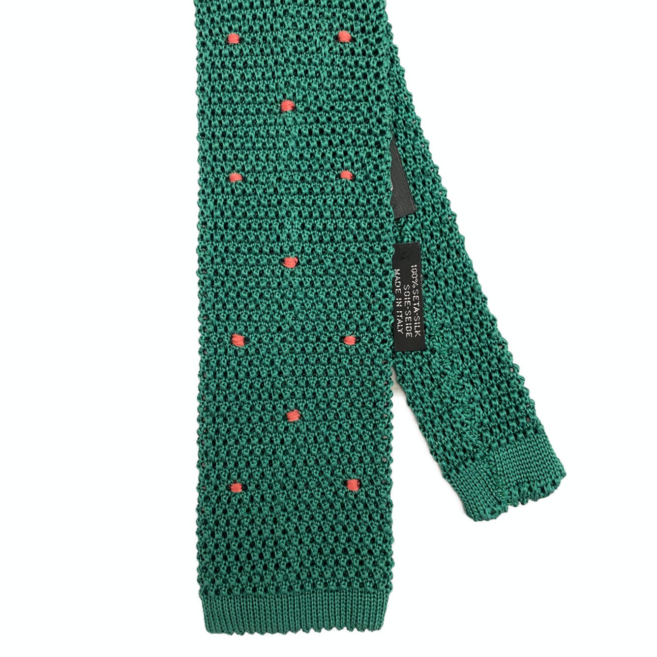Cravatta in maglia di seta verde bandiera pois piccolo pink Monsieur - MONSIEUR